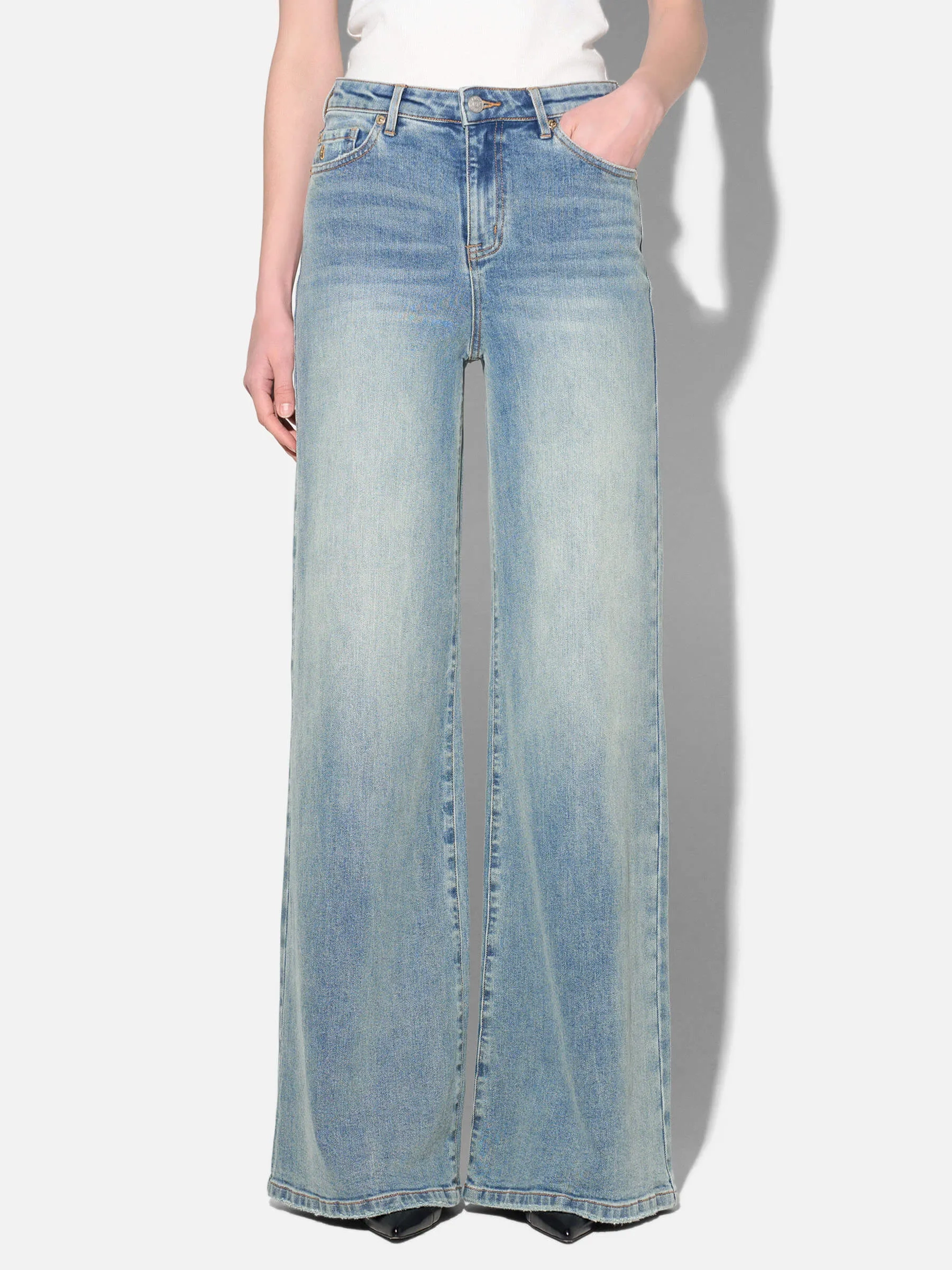 mid rise wide leg jeans dames stretch