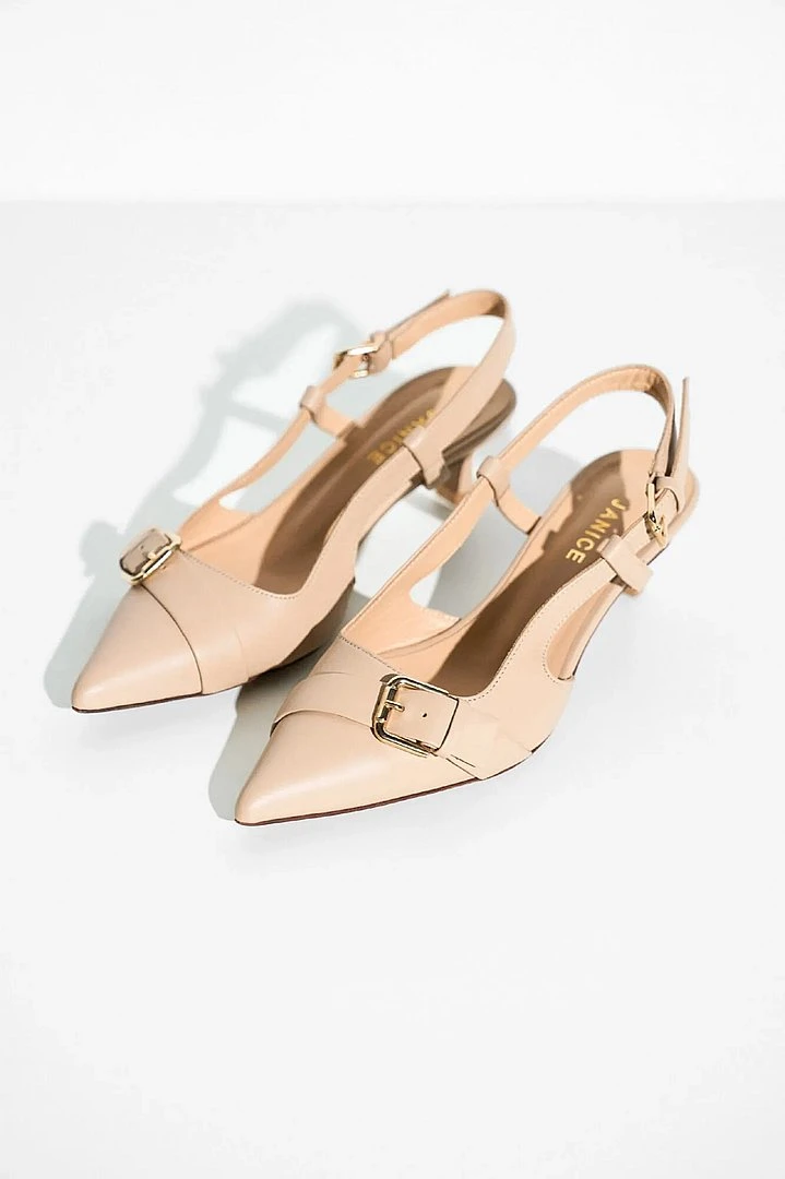 Slingbacks Dames Leer Hakje Beige Elio