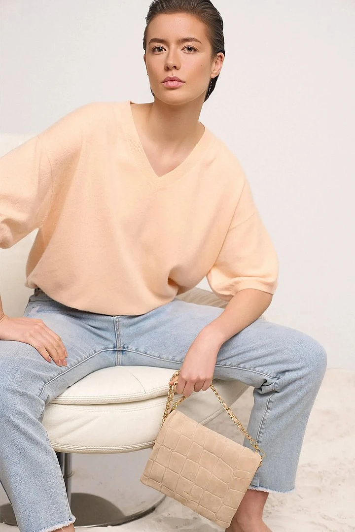 Cashmere Dames Trui V Hals Romeo Peach Lurex