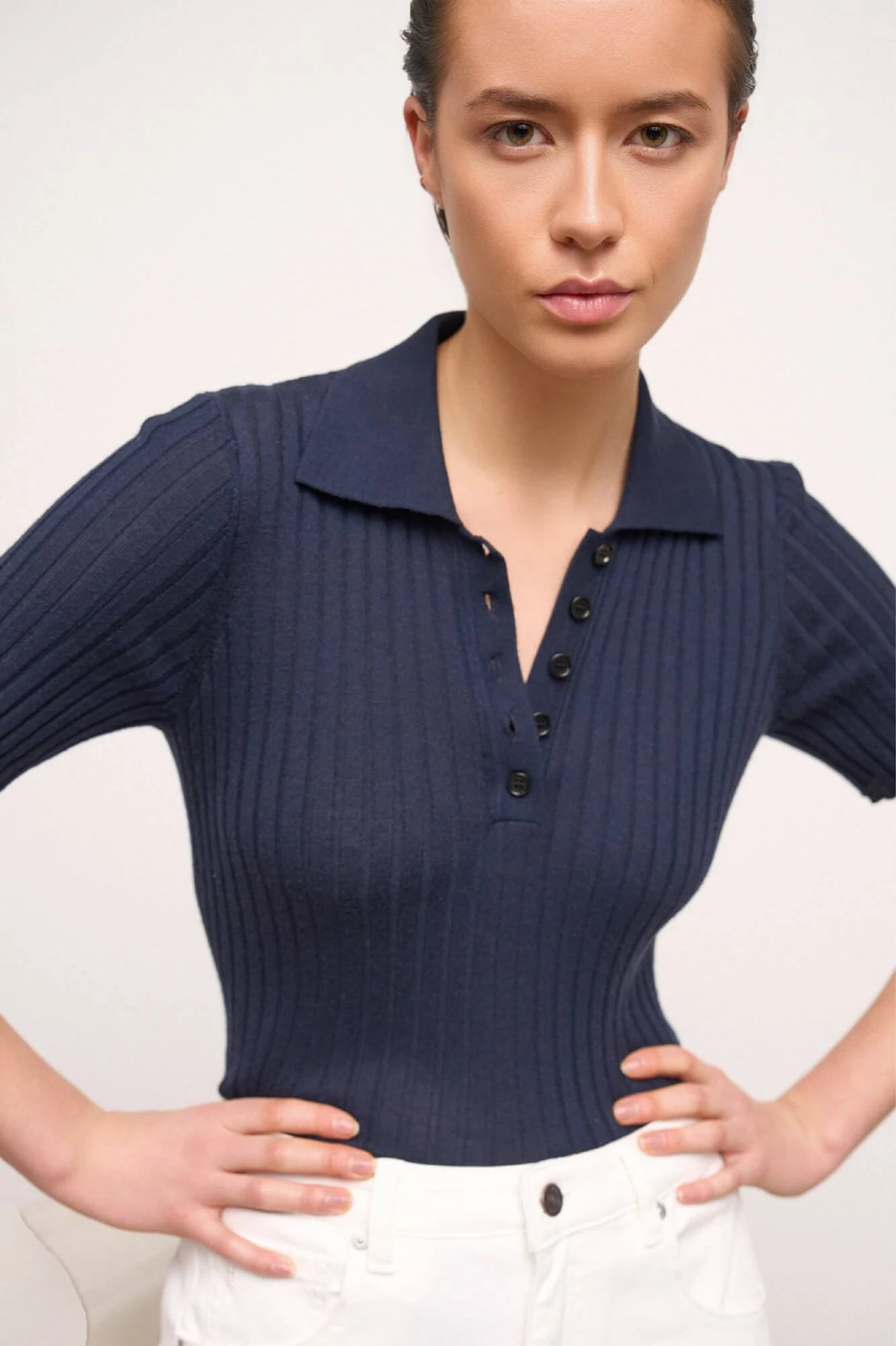 Polo Truitje Gebreid Merino Wol Kian Navy Blauw