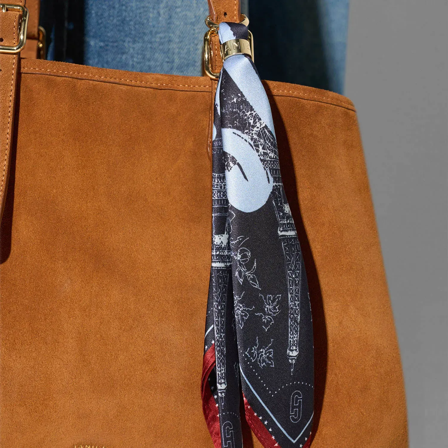Bag Charm Zijden Sjaal Dames Effron Paris Blauw
