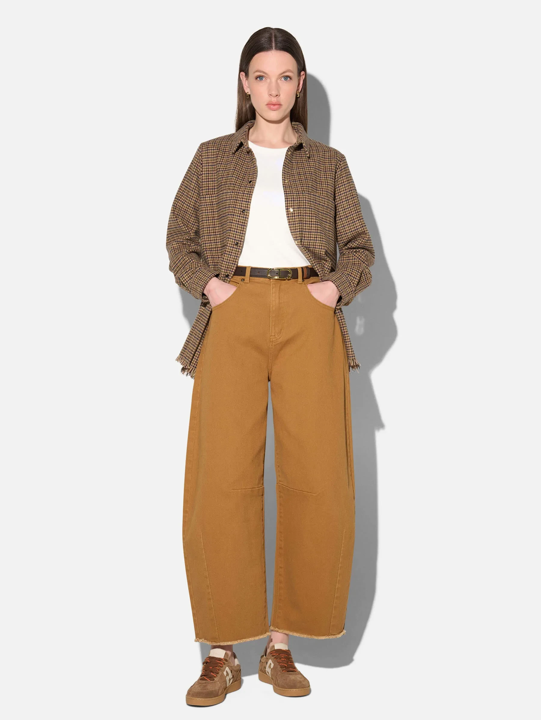 Barrel Jeans Dames Mid Rise Stretch Billy Cognac