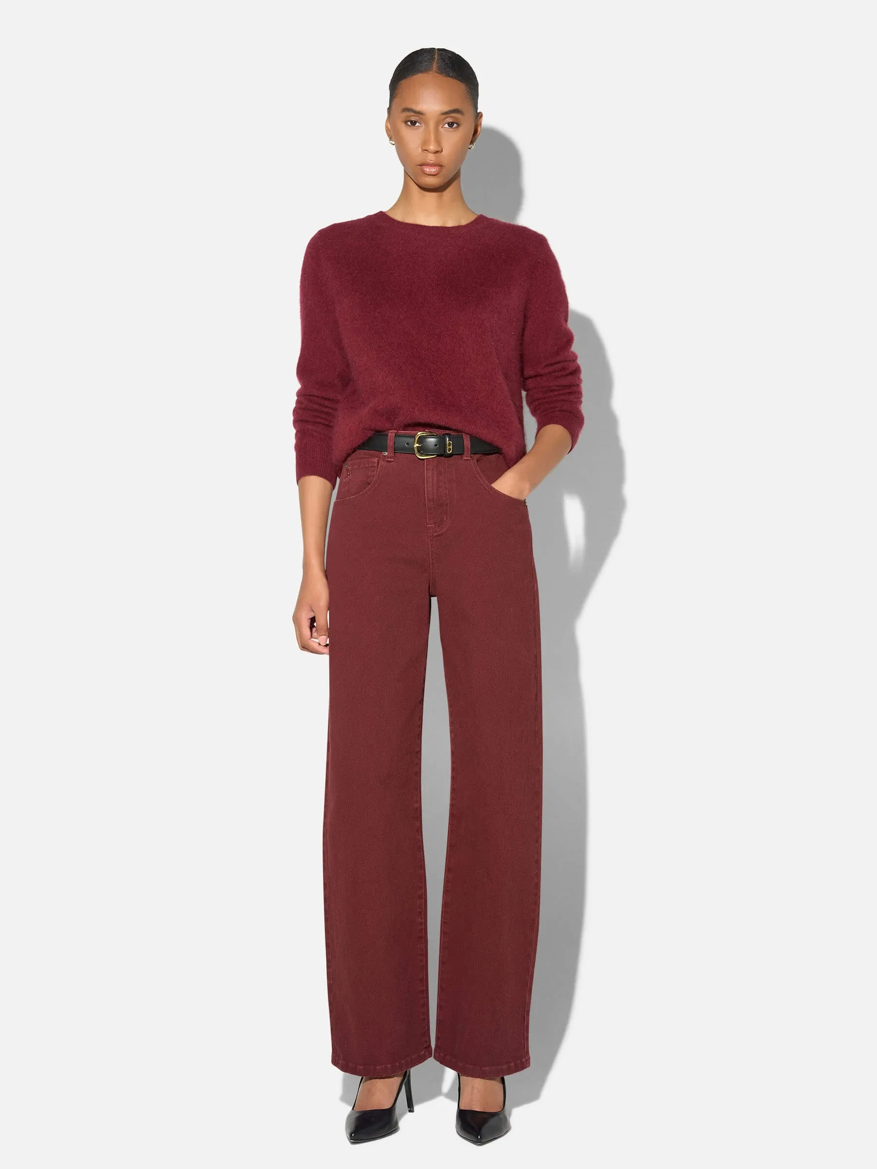 Barrel Jeans Dames Stretch Mid Rise Baxter Burgundy