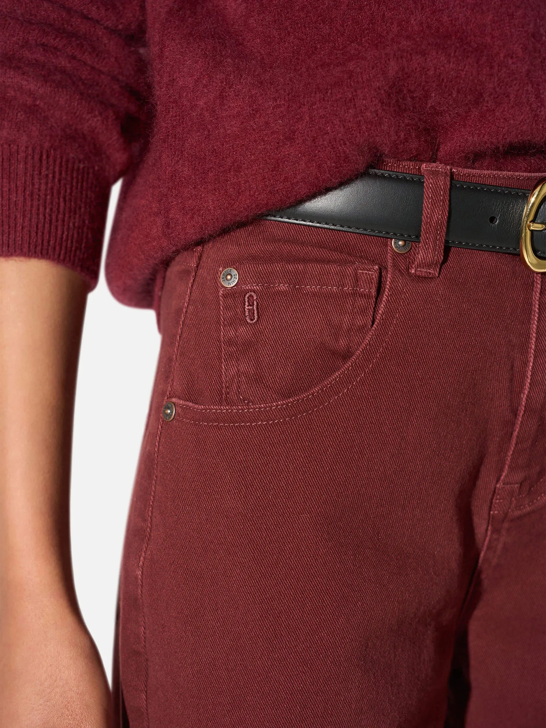 Barrel Jeans Dames Stretch Mid Rise Baxter Burgundy