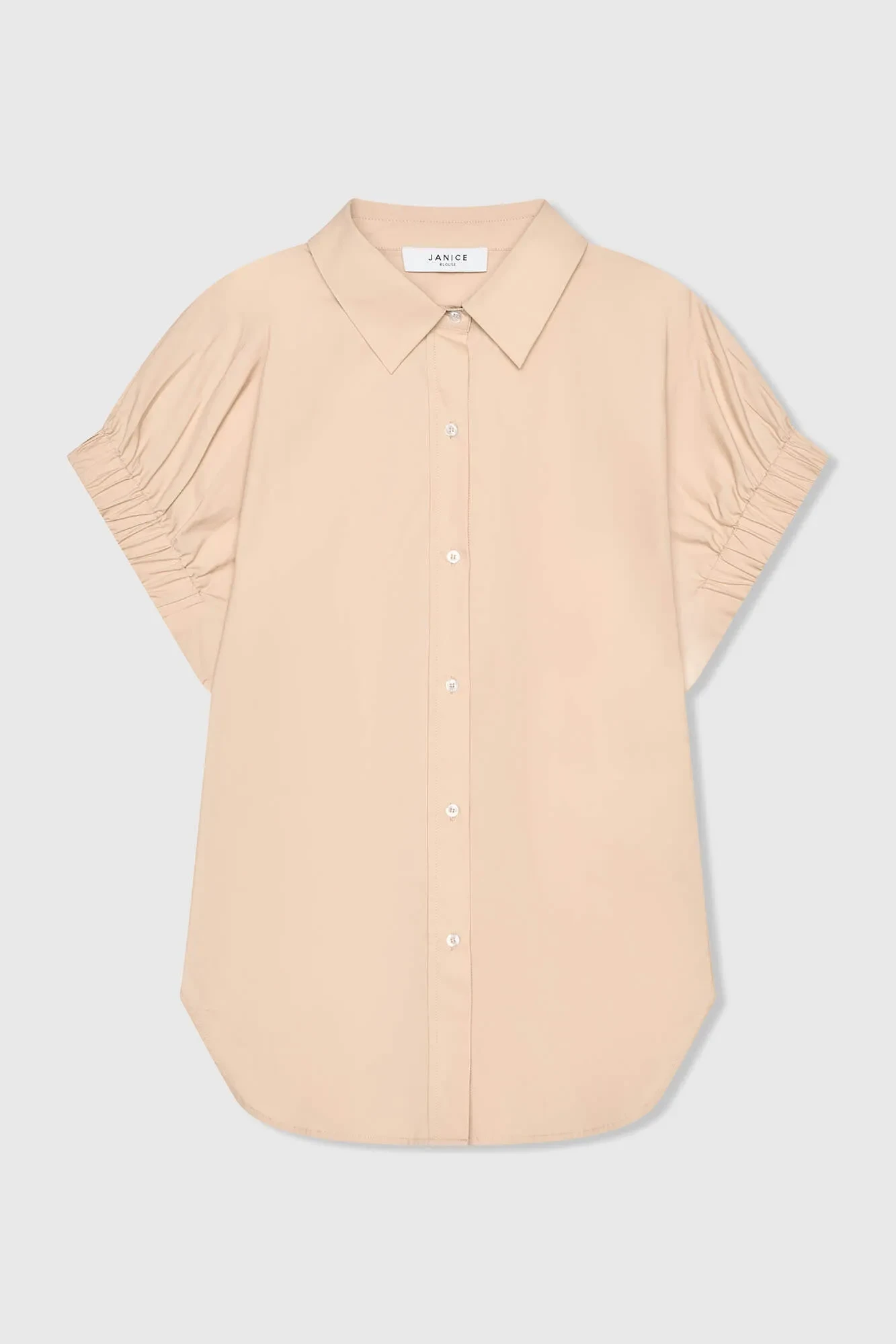 Beige Katoenen Dames Blouse Korte Mouw Yaro