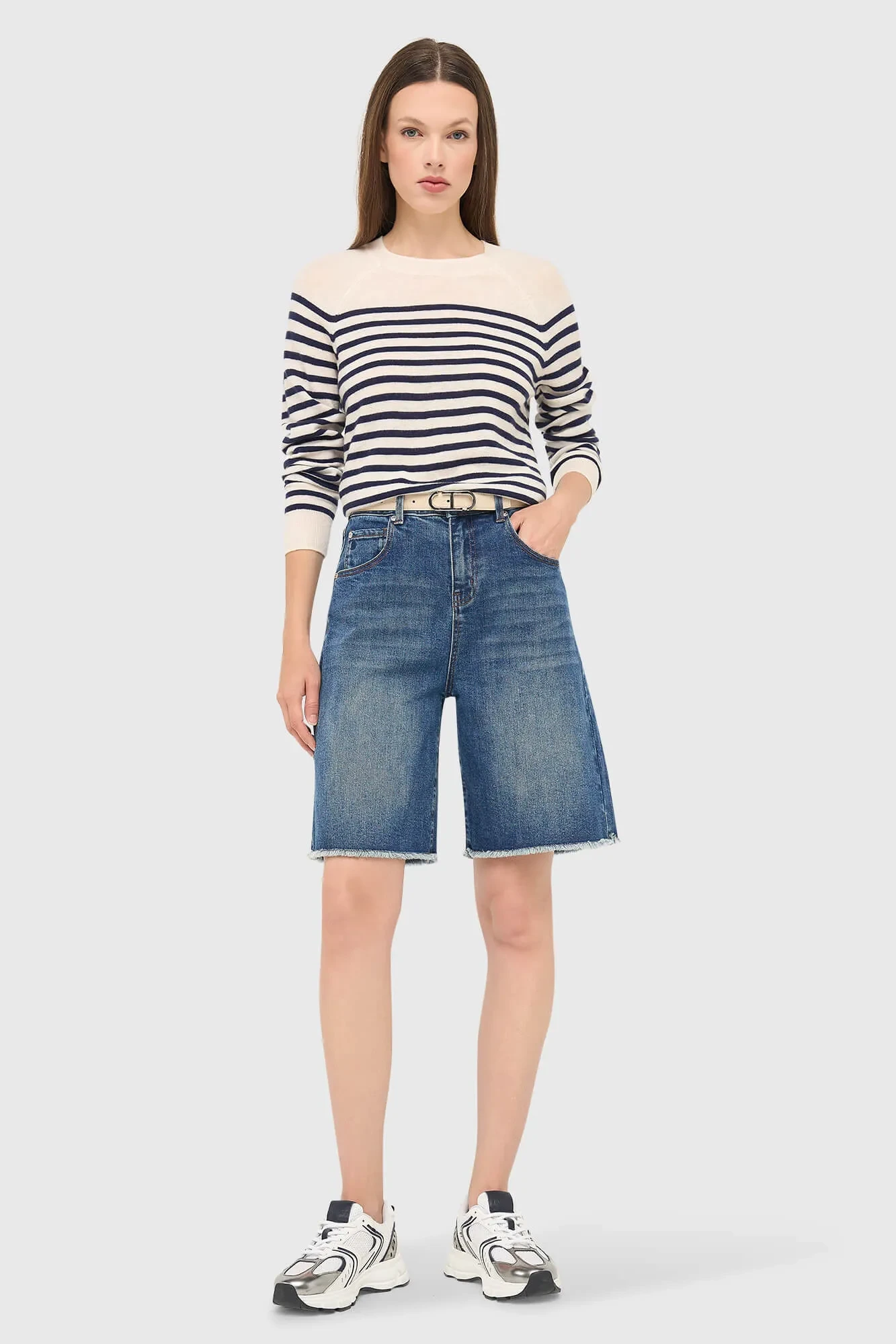 Blauw Gestreepte Dames Trui Merino Wol Rich