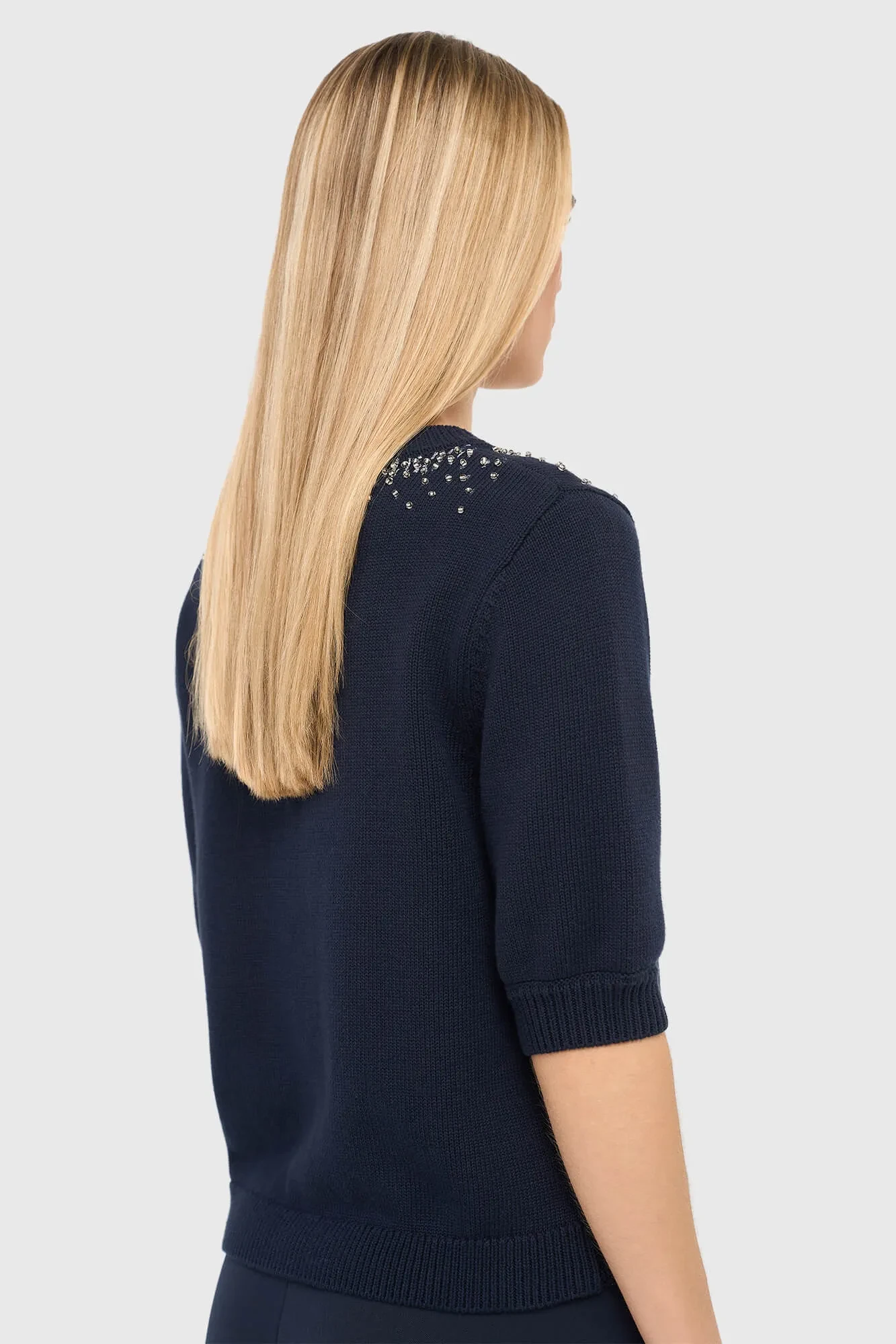 Blauw Katoenen Dames Truitje Met Steentjes Barret
