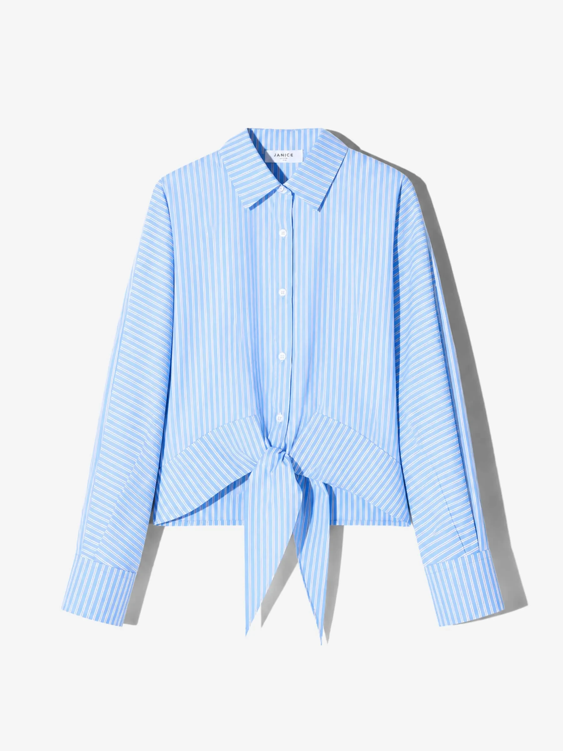 Blauwe Blouse Dames Strik Katoen Strepen Boyfriend David