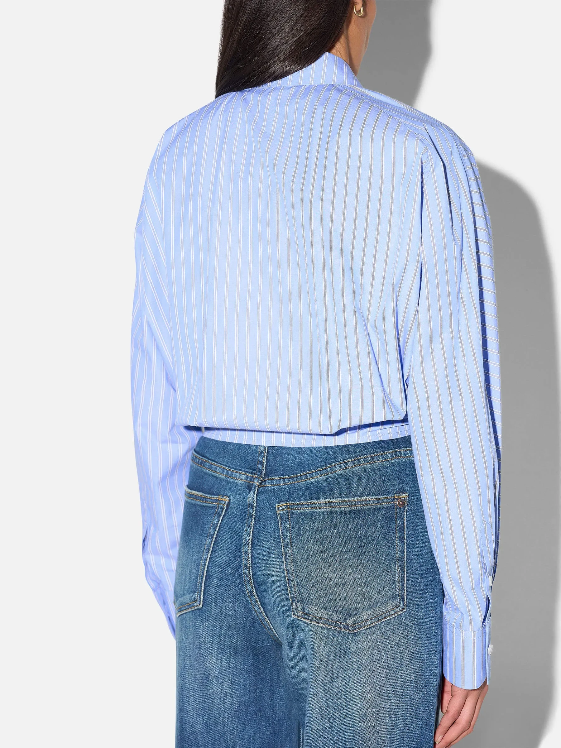 Blauwe Blouse Dames Strik Katoen Strepen Boyfriend David