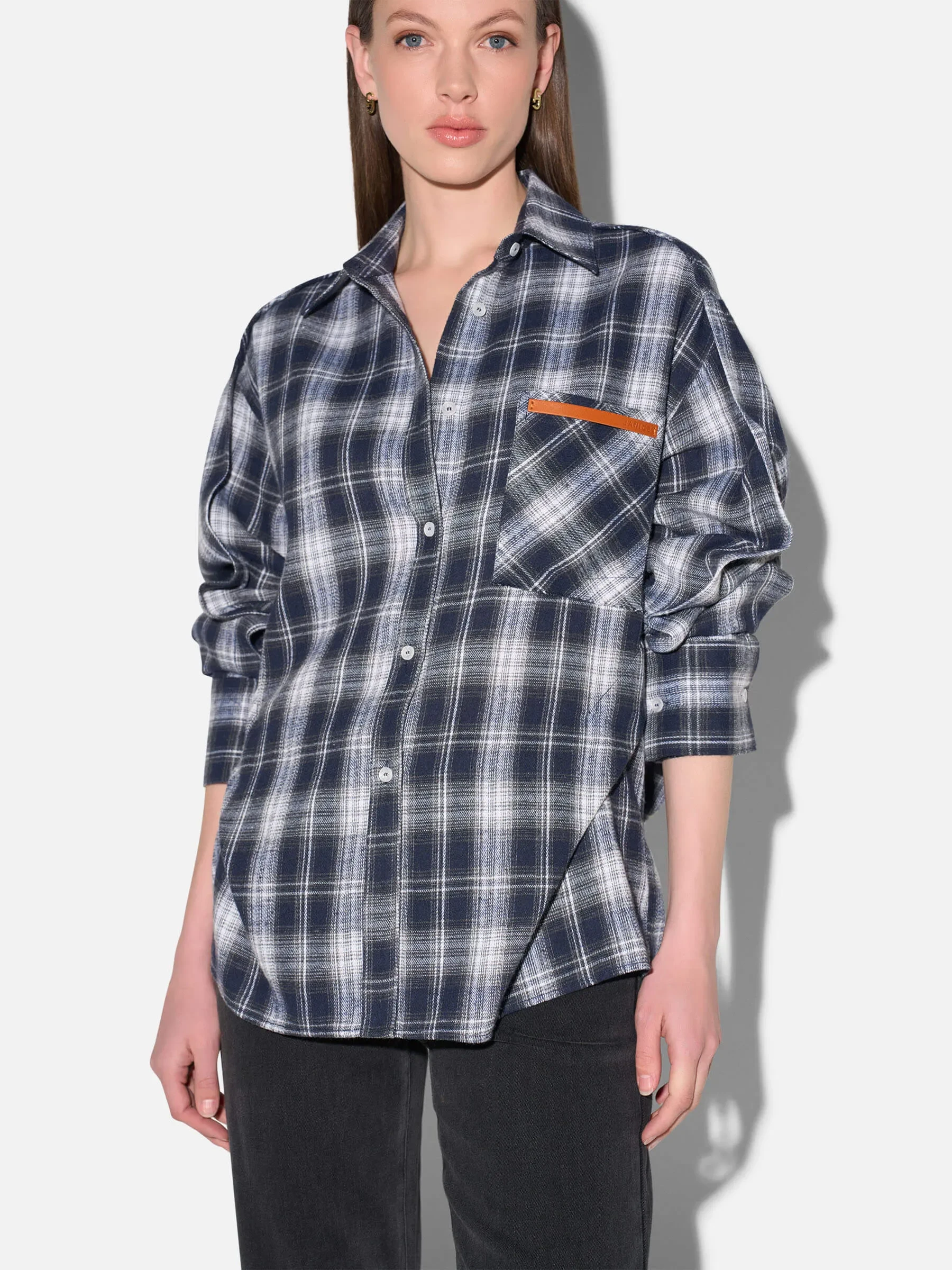 Blauwe Dames Blouse Katoen Oversized Ruiten Phil