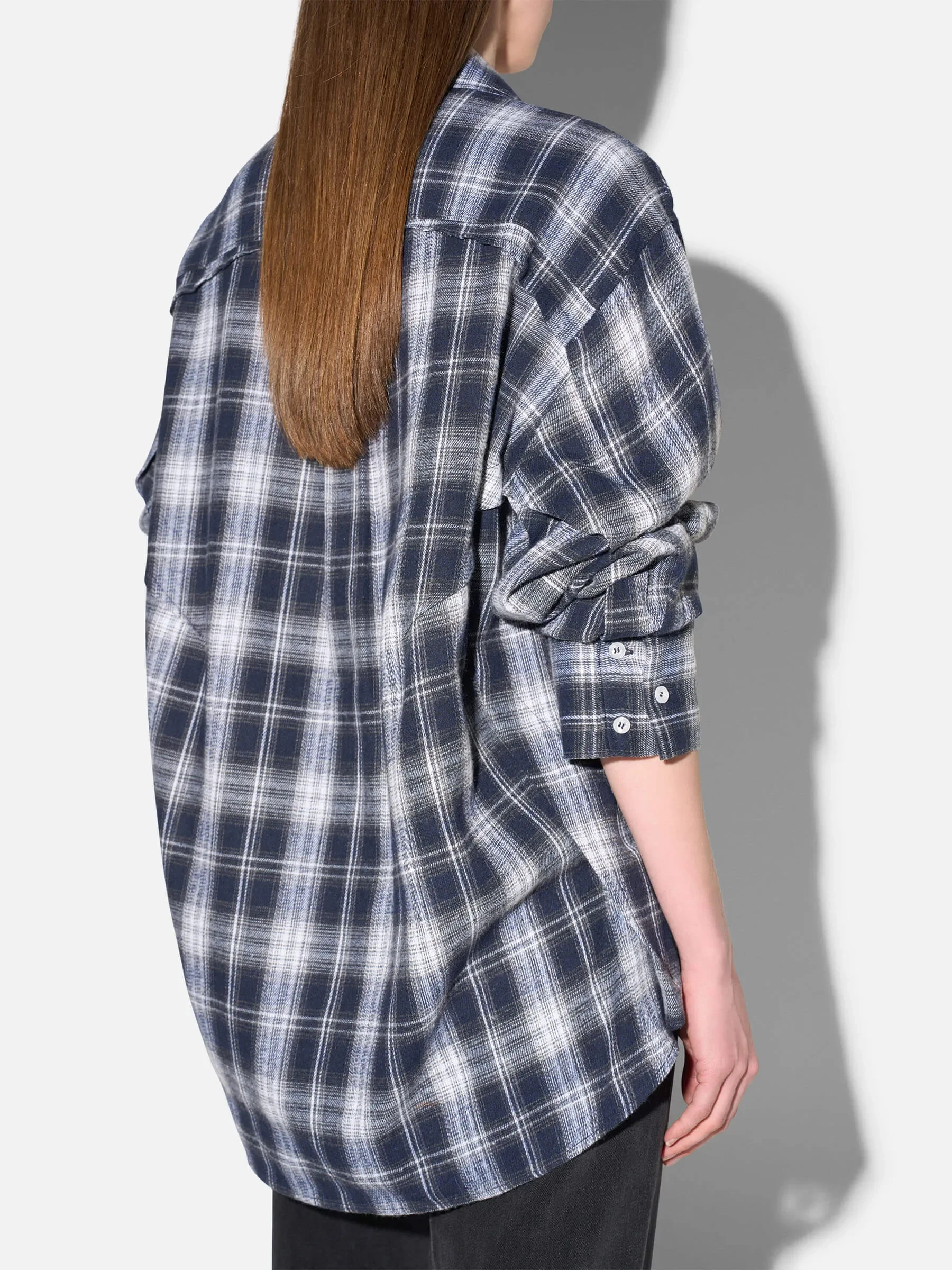 Blauwe Dames Blouse Katoen Oversized Ruiten Phil