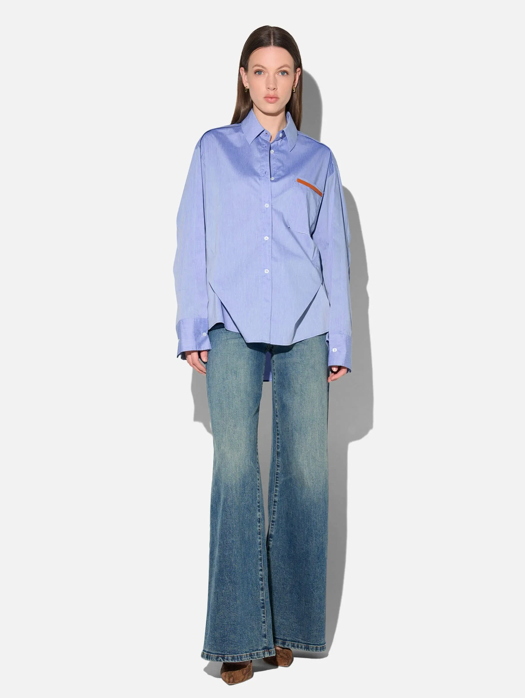 blauwe katoenen oversized blouse dames phil