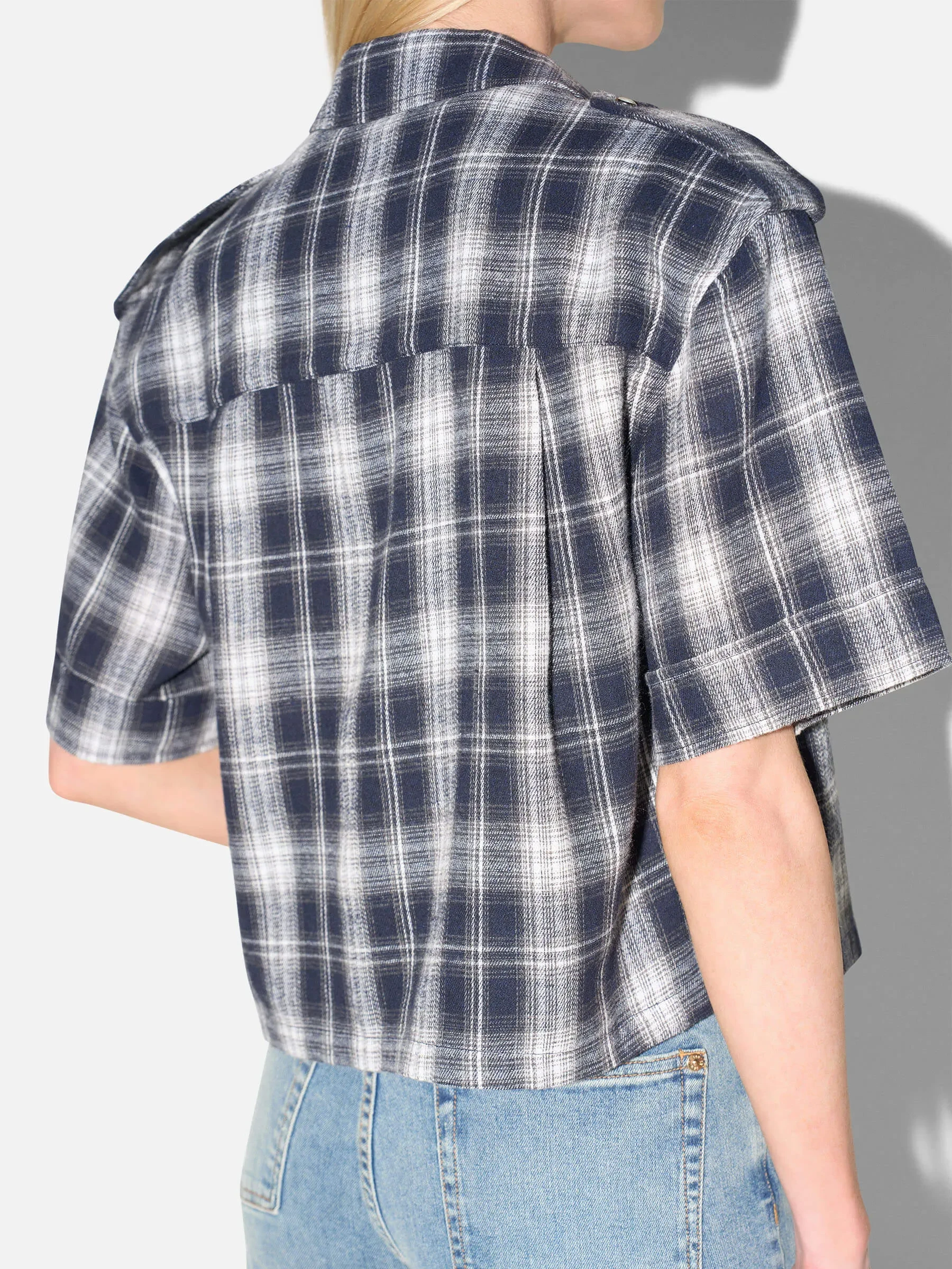 Blauwe Ruiten Blouse Dames Spike