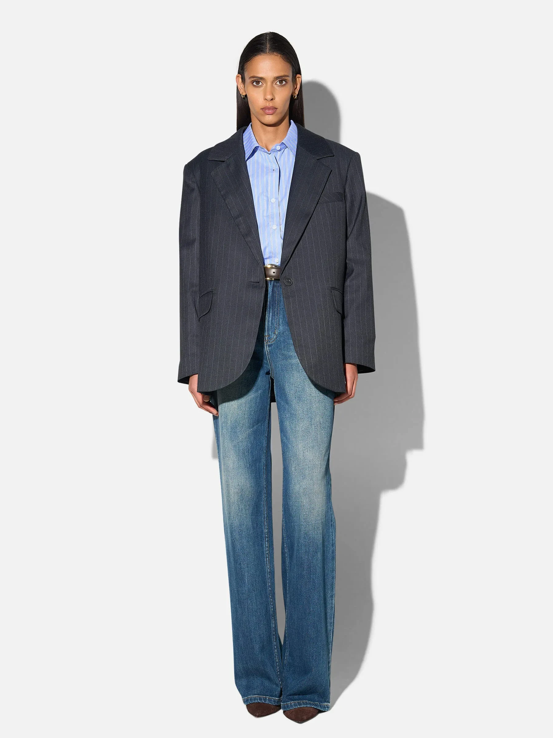 Blazer Dames Boyfriend Blauw Krijtstreep Oxen