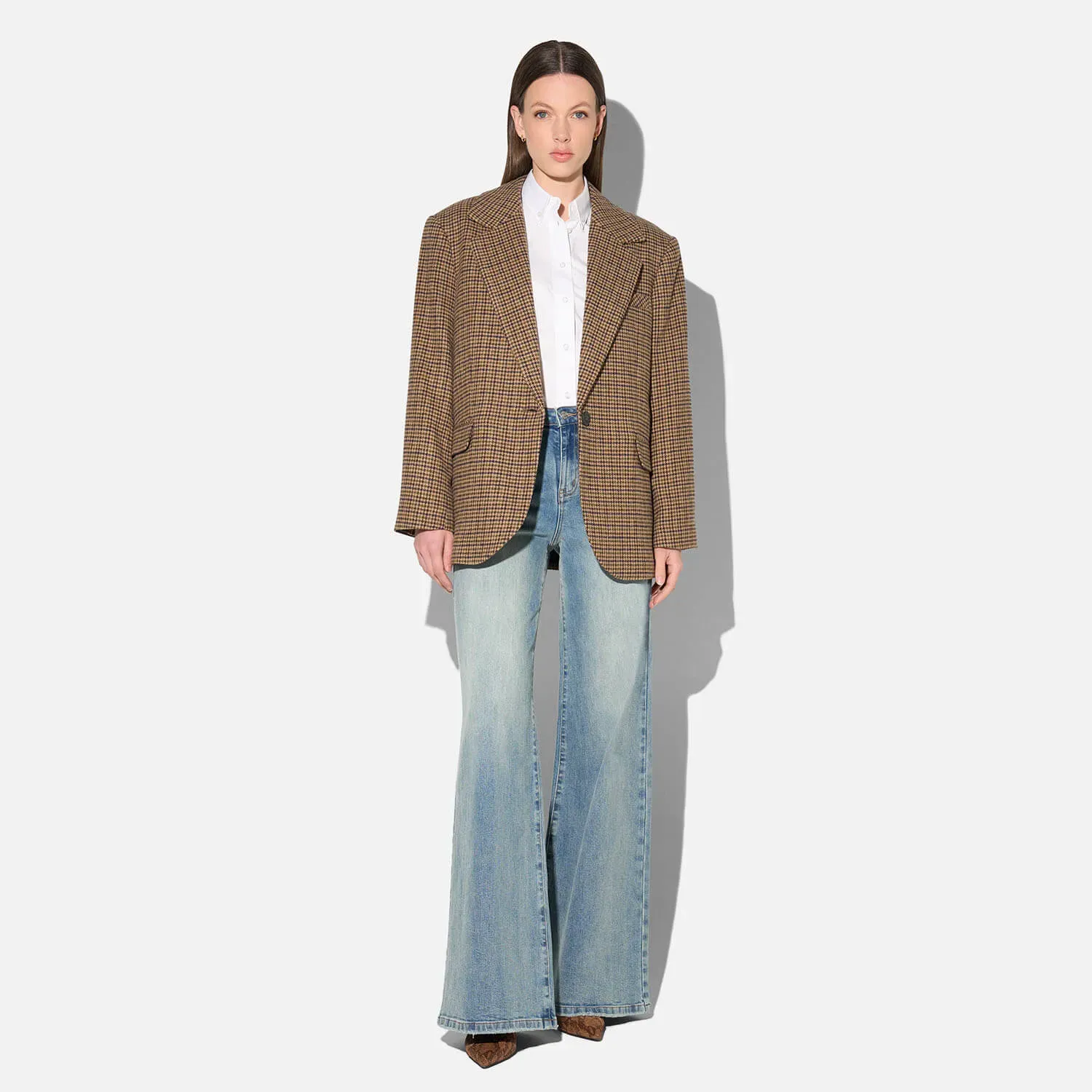 Blazer Dames Boyfriend Bruin Ruit Oxen