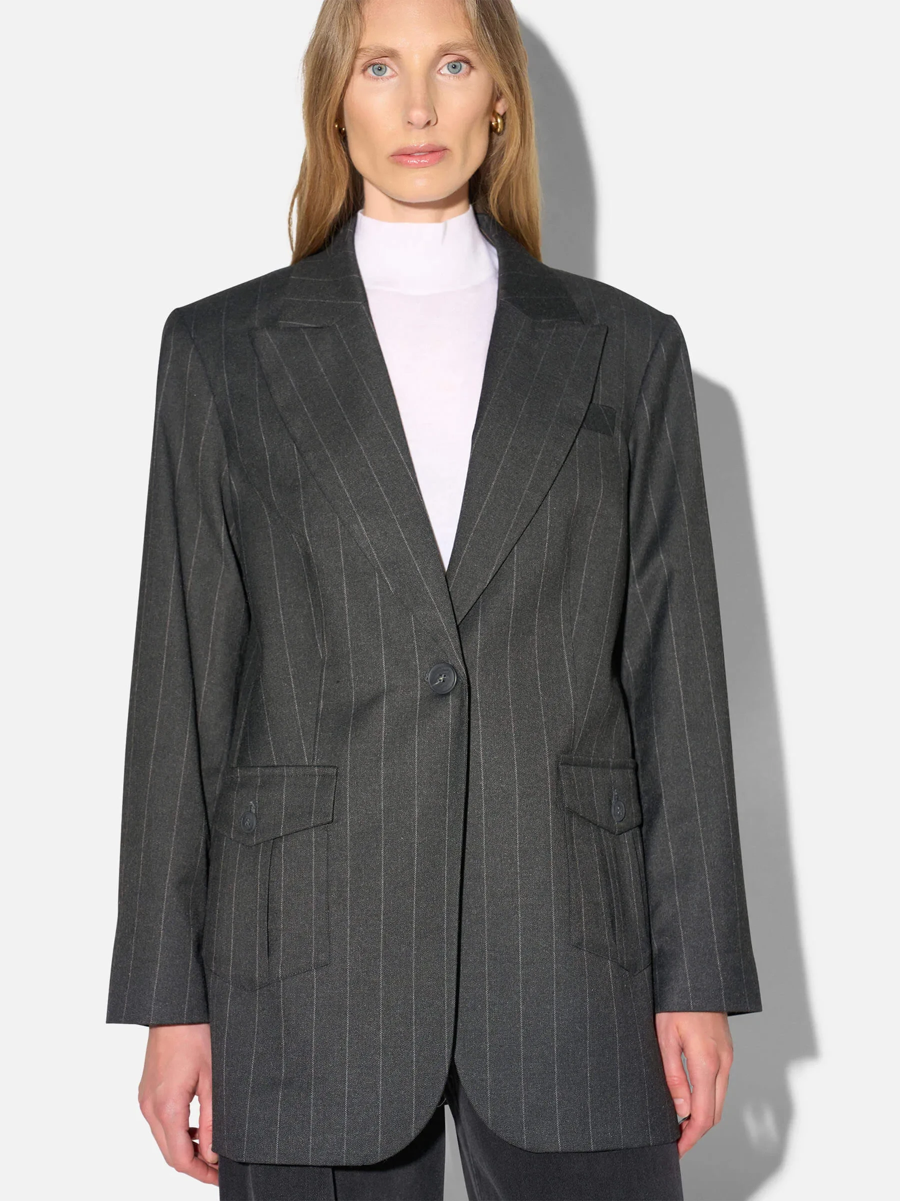 Blazer Dames Boyfriend Zwart Krijtstreep Hank