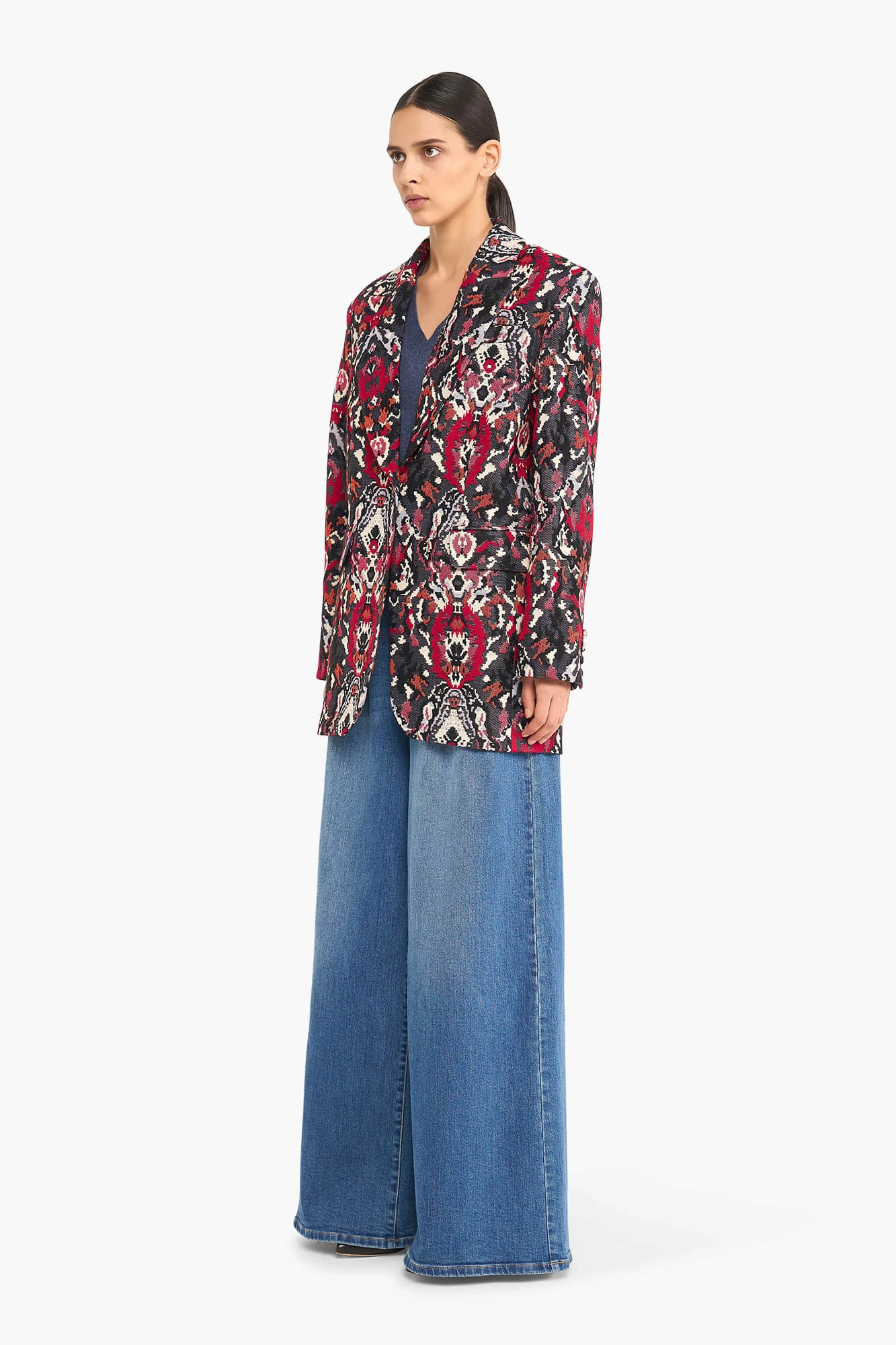 Oversized Blazer Dames Jacquard Hank Aztec Rood