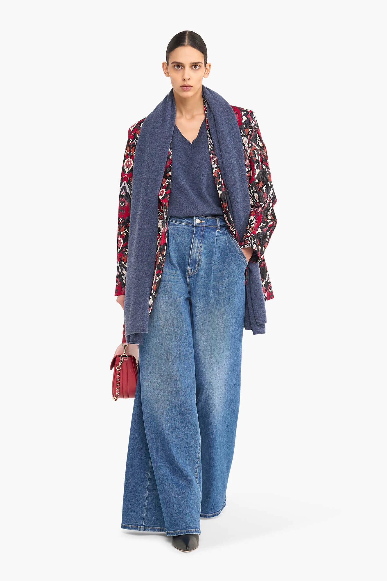 Oversized Blazer Dames Jacquard Hank Aztec Rood