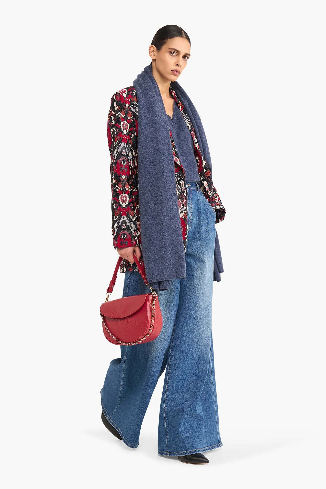 Oversized Blazer Dames Jacquard Hank Aztec Rood