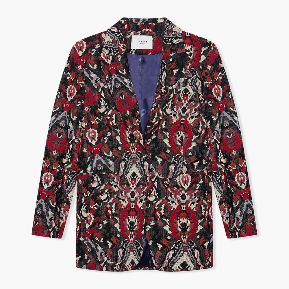 Oversized Blazer Dames Jacquard Hank Aztec Rood