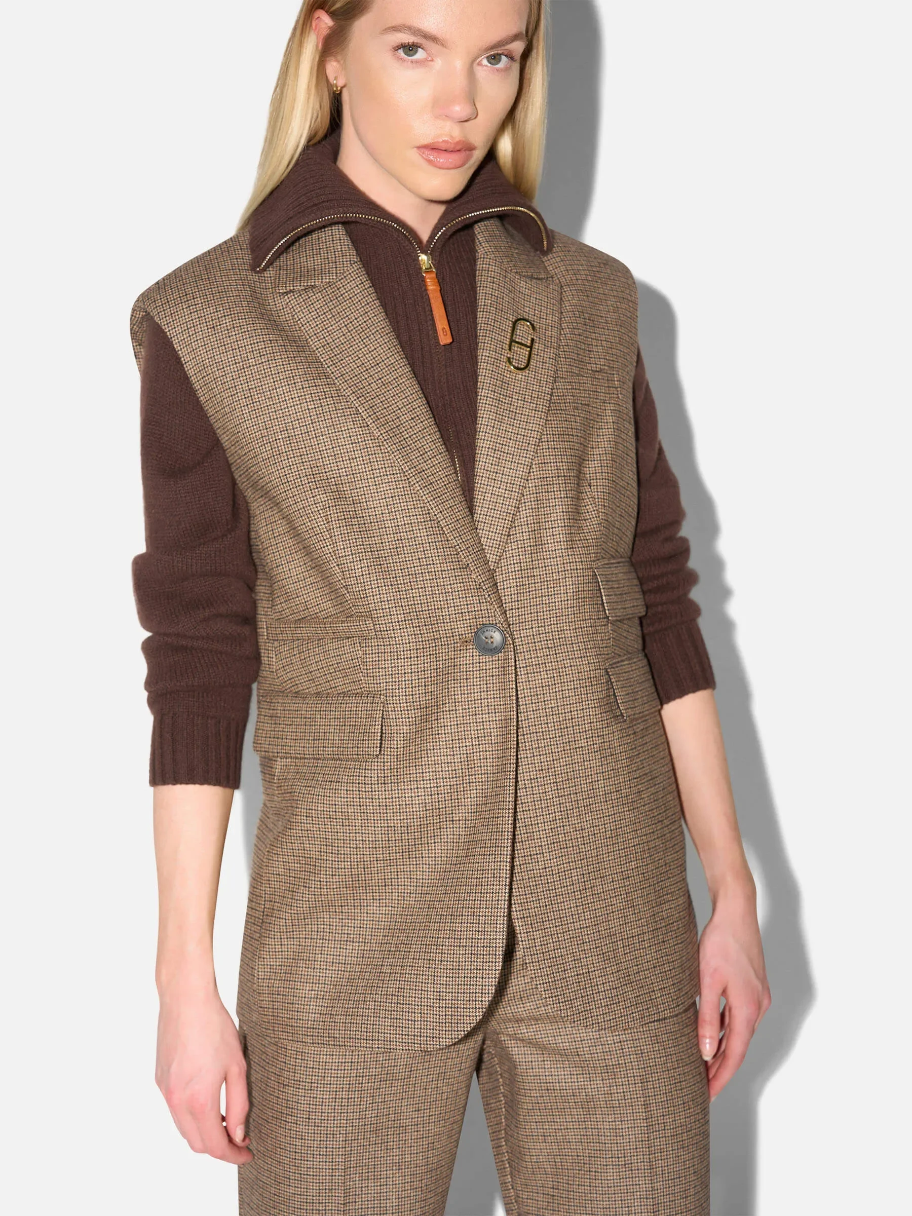 Blazer Vest Dames Bruin Kleine Ruit Marvin