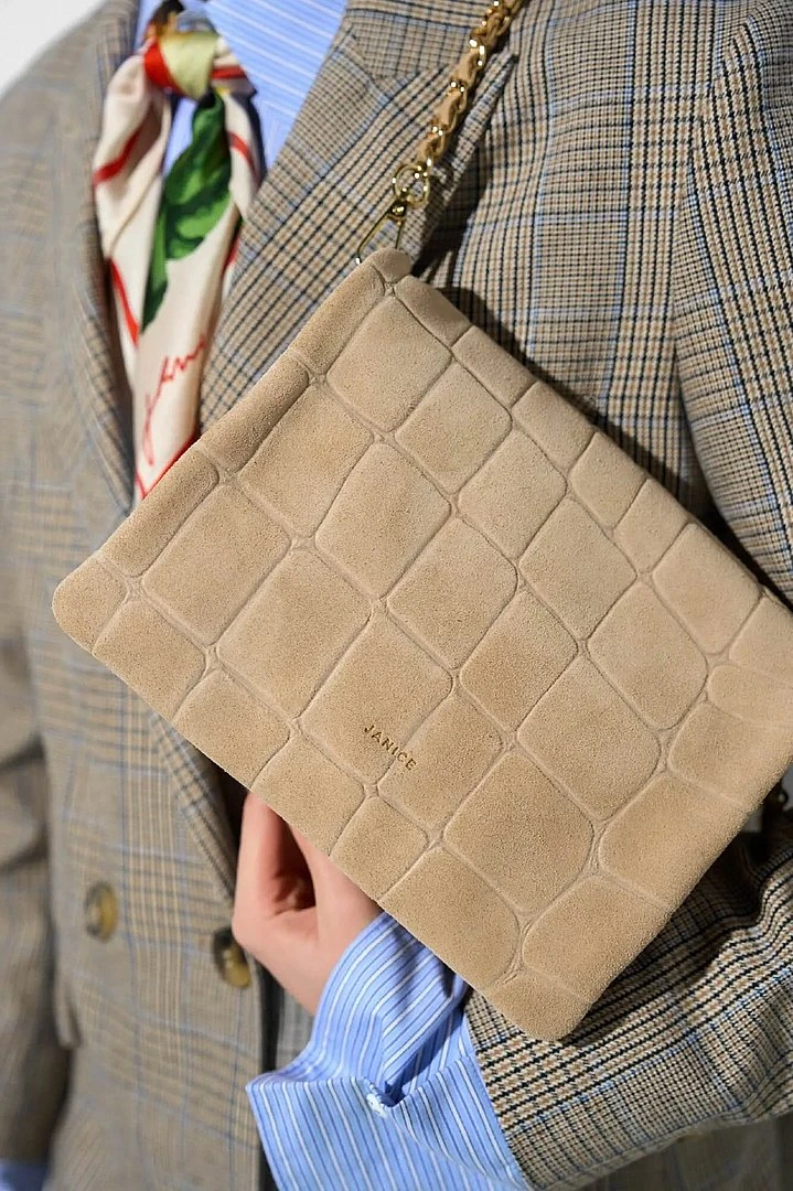 Leren Suede Schoudertas Tas Beige Croco Skylar