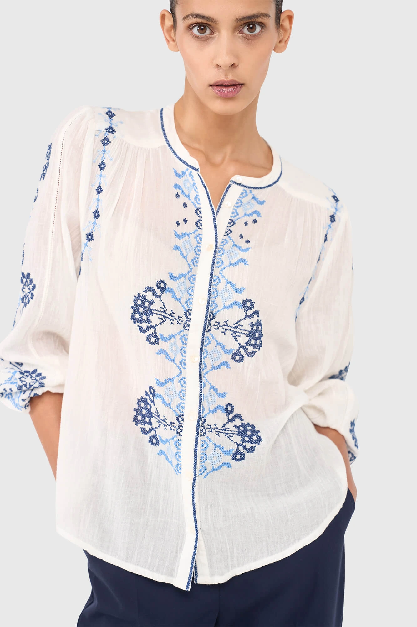 Austin Blouse Wit Blauw