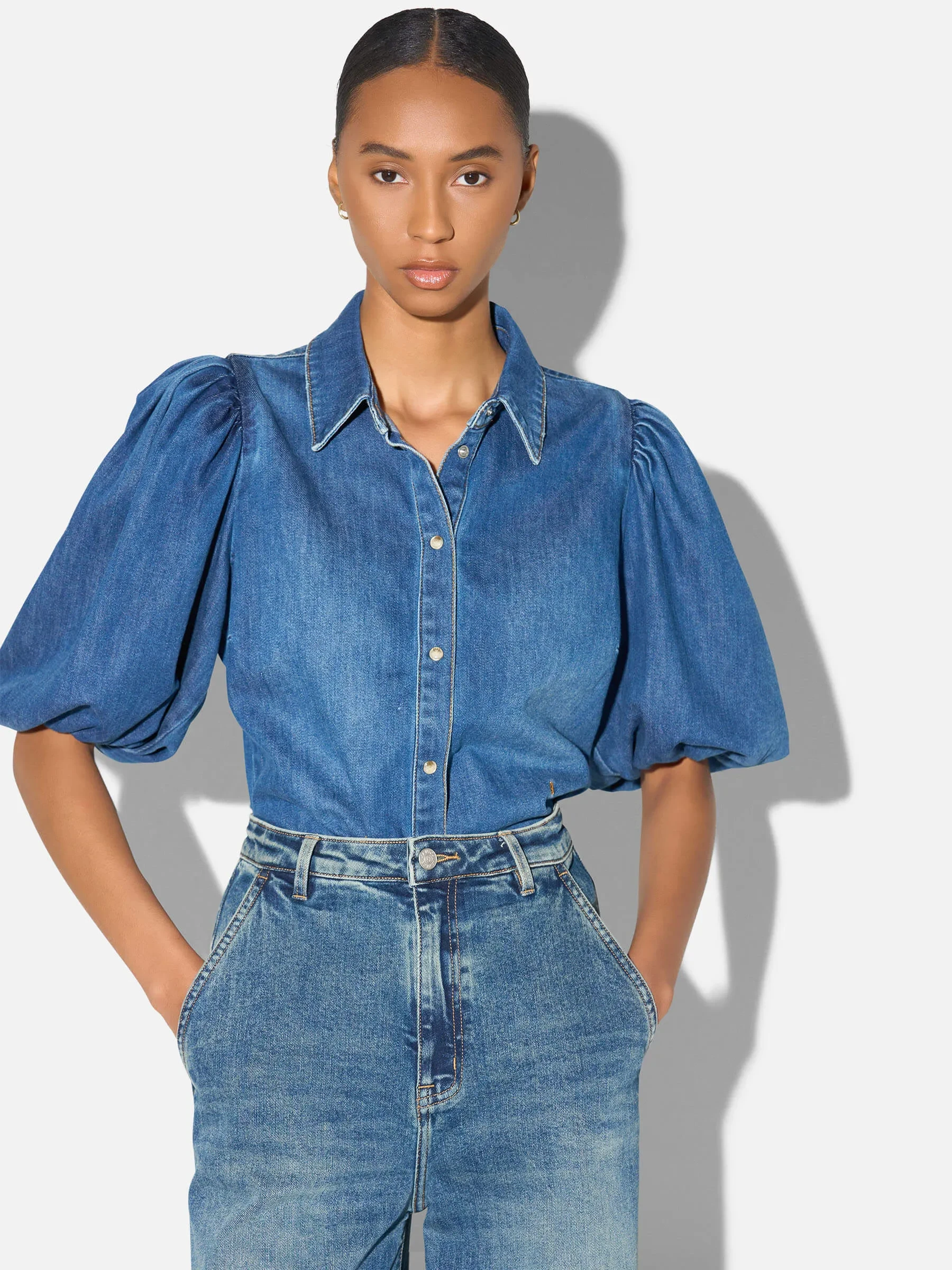 Blouse Dames Denim Pofmouw Lars Blauw 258
