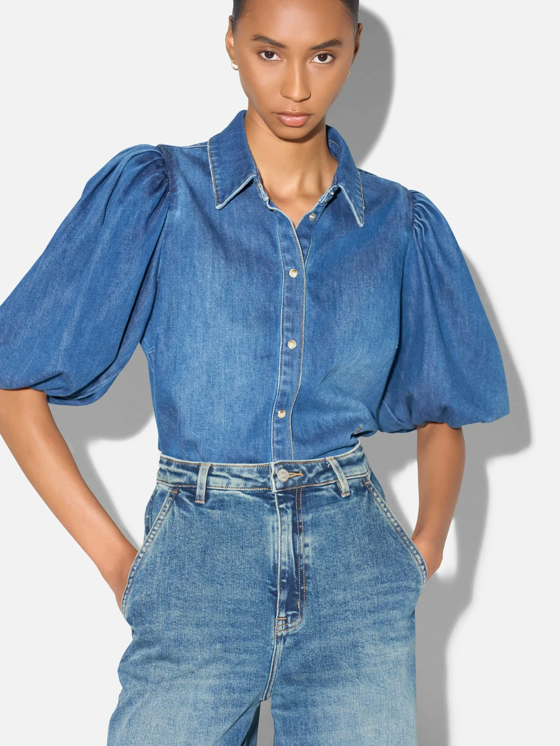 Blouse Dames Denim Pofmouw Lars Blauw 258