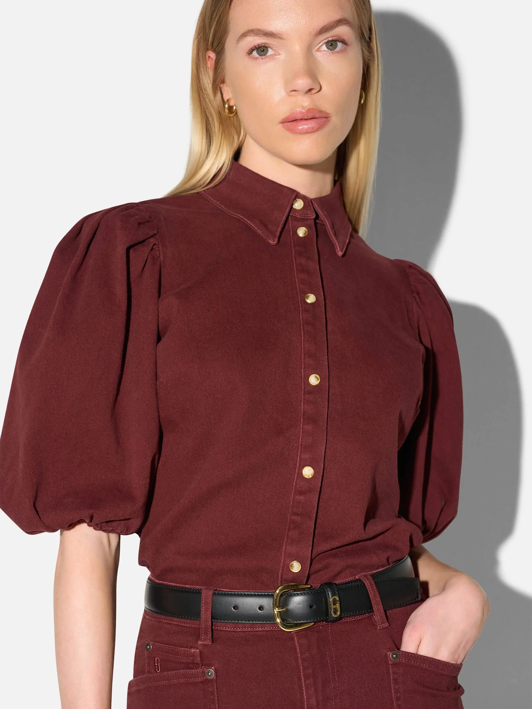 Blouse Dames Denim Pofmouw Lars Burgundy