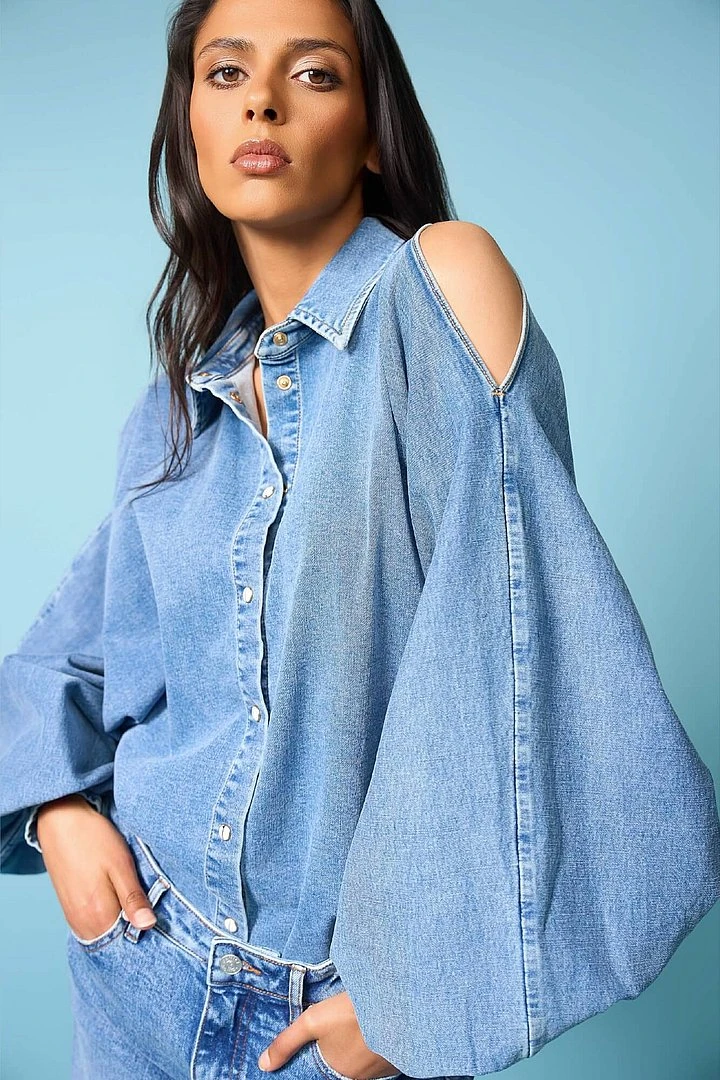 Blouse Dames Wijde Mouw Pof Stone 786