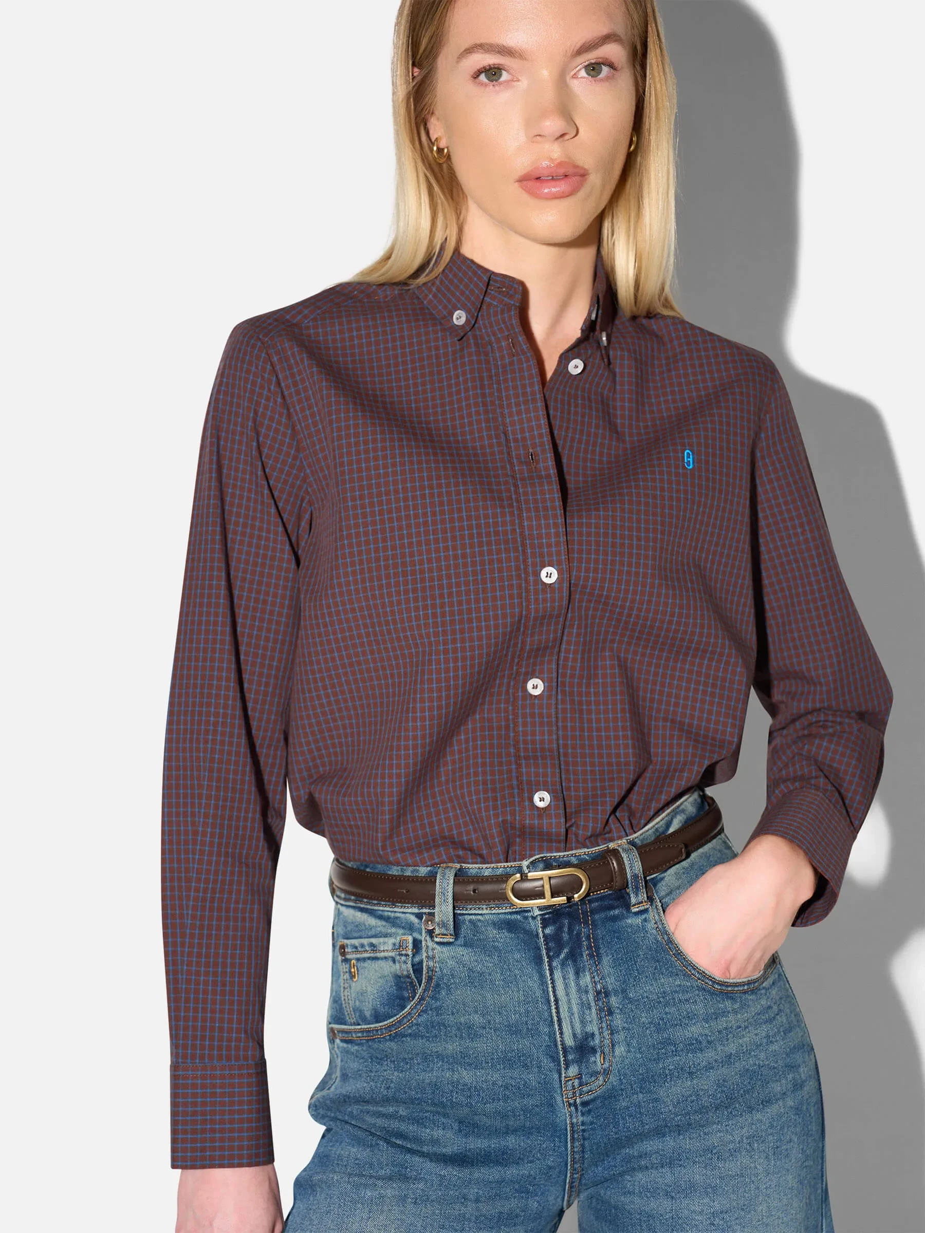 Blouse Dames Katoen Ruit Clint Bruin