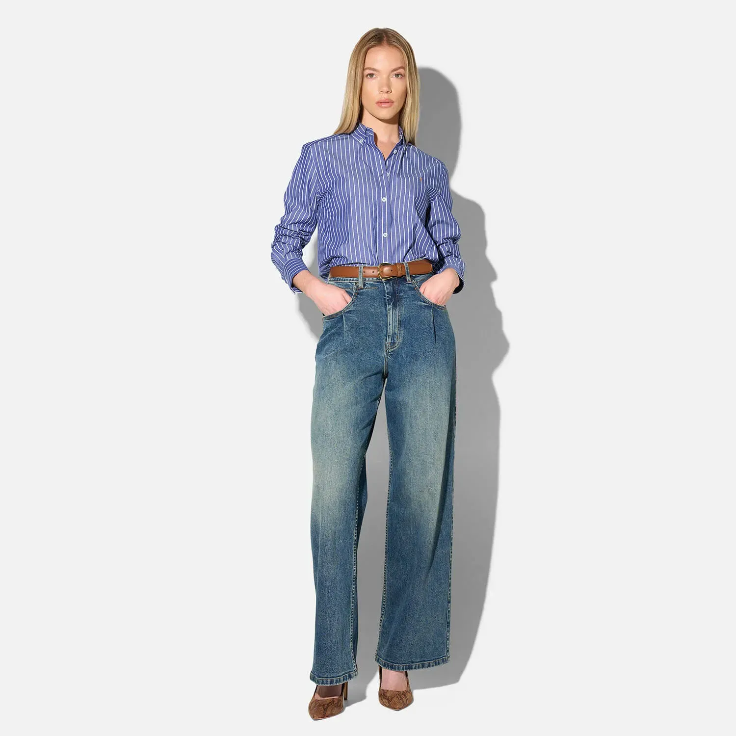 Blouse Dames Katoen Strepen Clint Donker Blauw