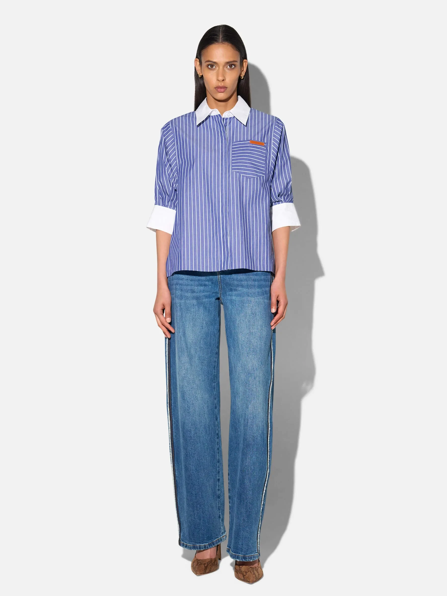 Blouse Dames Korte Mouw Katoen Seattle Blauw Streep