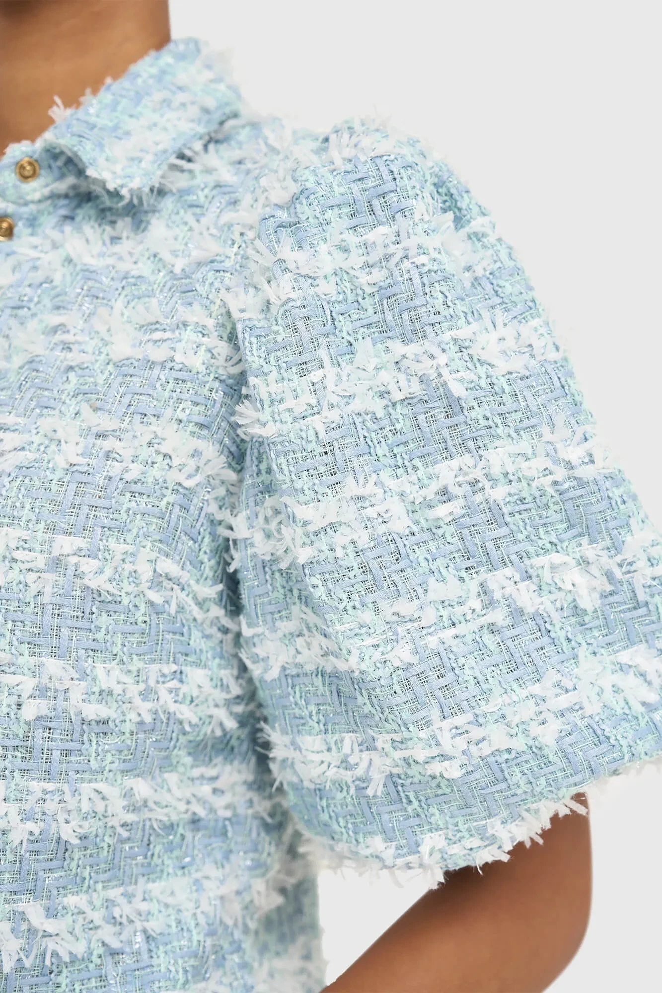 Blouse Dames Pof Mouw Tweed Lars Blauw