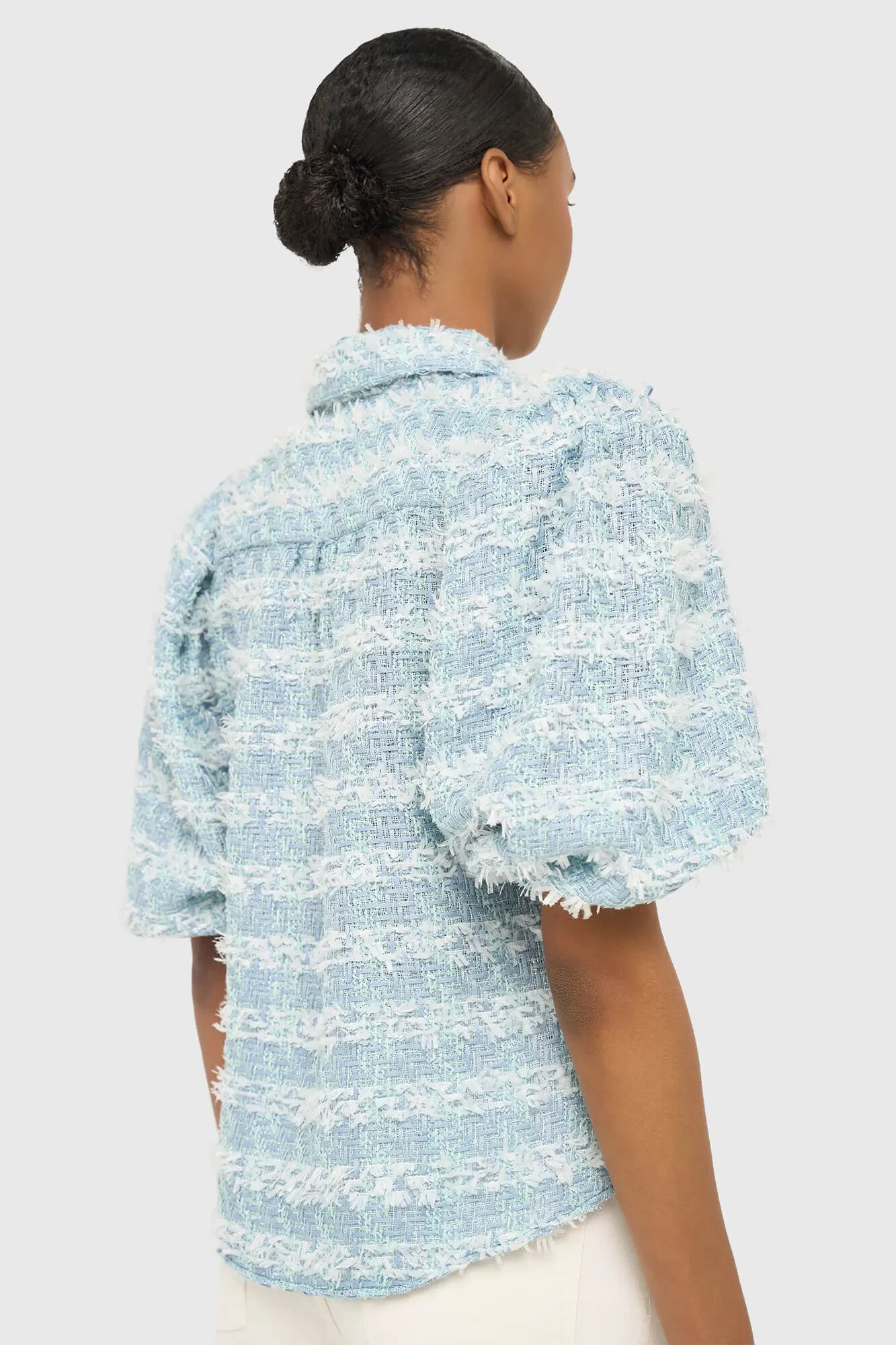 Blouse Dames Pof Mouw Tweed Lars Blauw