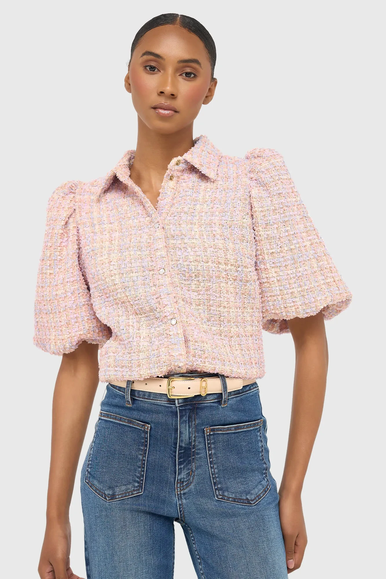 Blouse Dames Pof Mouw Tweed Lars Lila