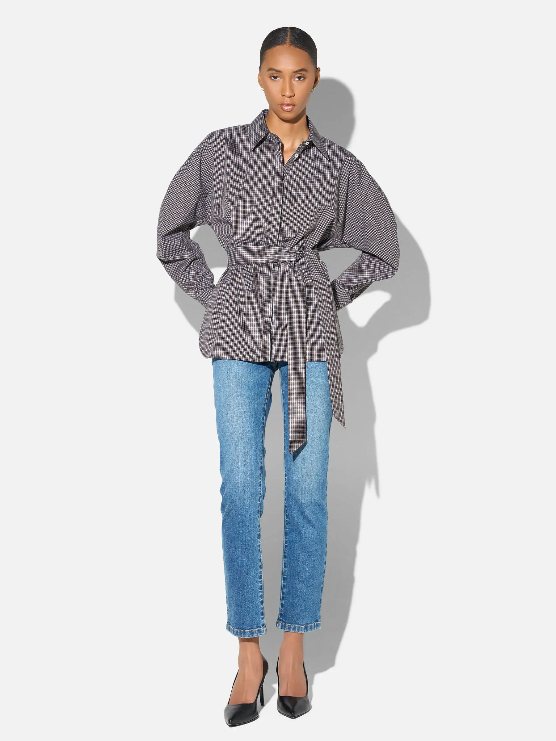 Blouse Dames Zwart Ruit Pof Mouw Glyn