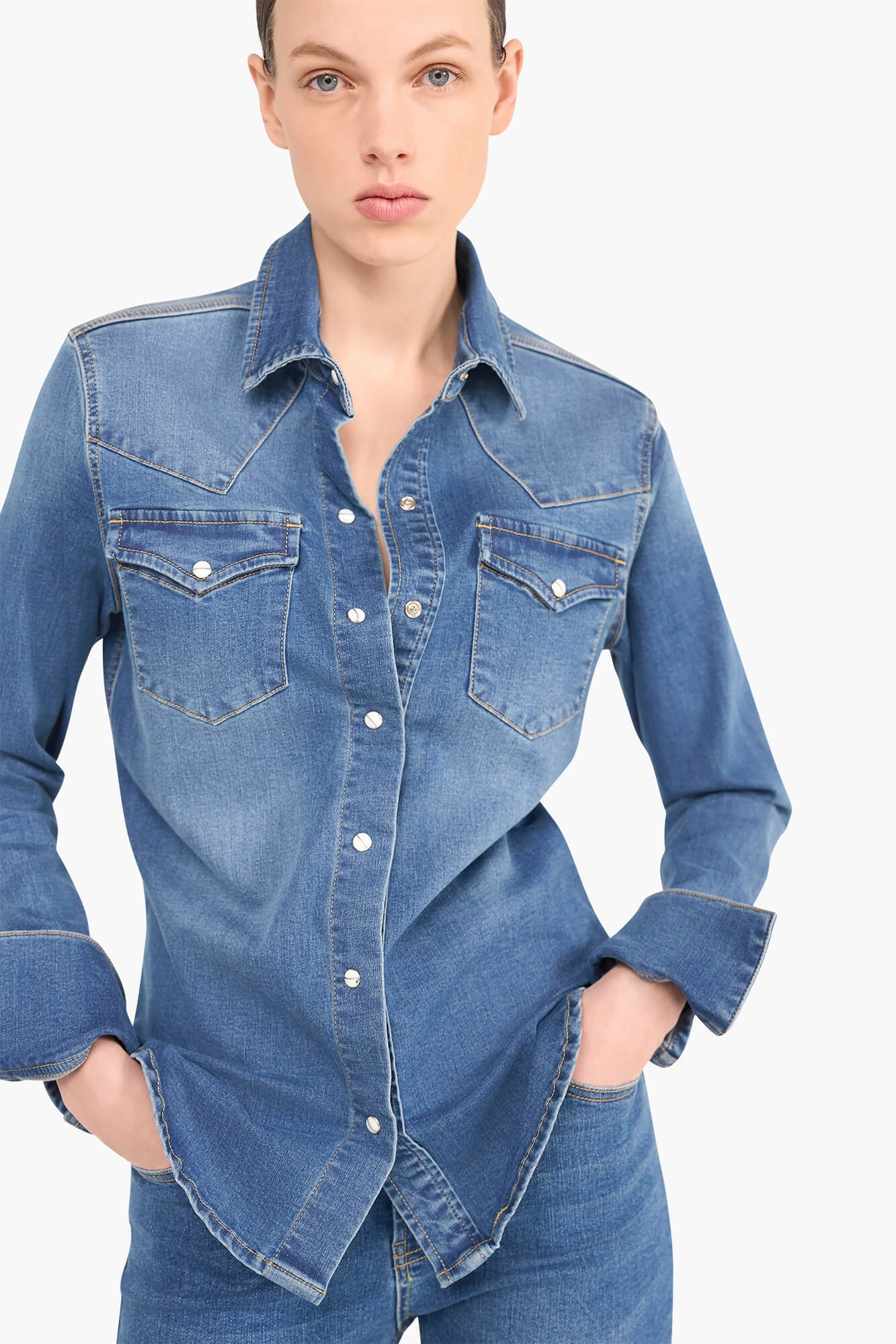 Denim Blouse Getailleerd Stretch Levi Blauw