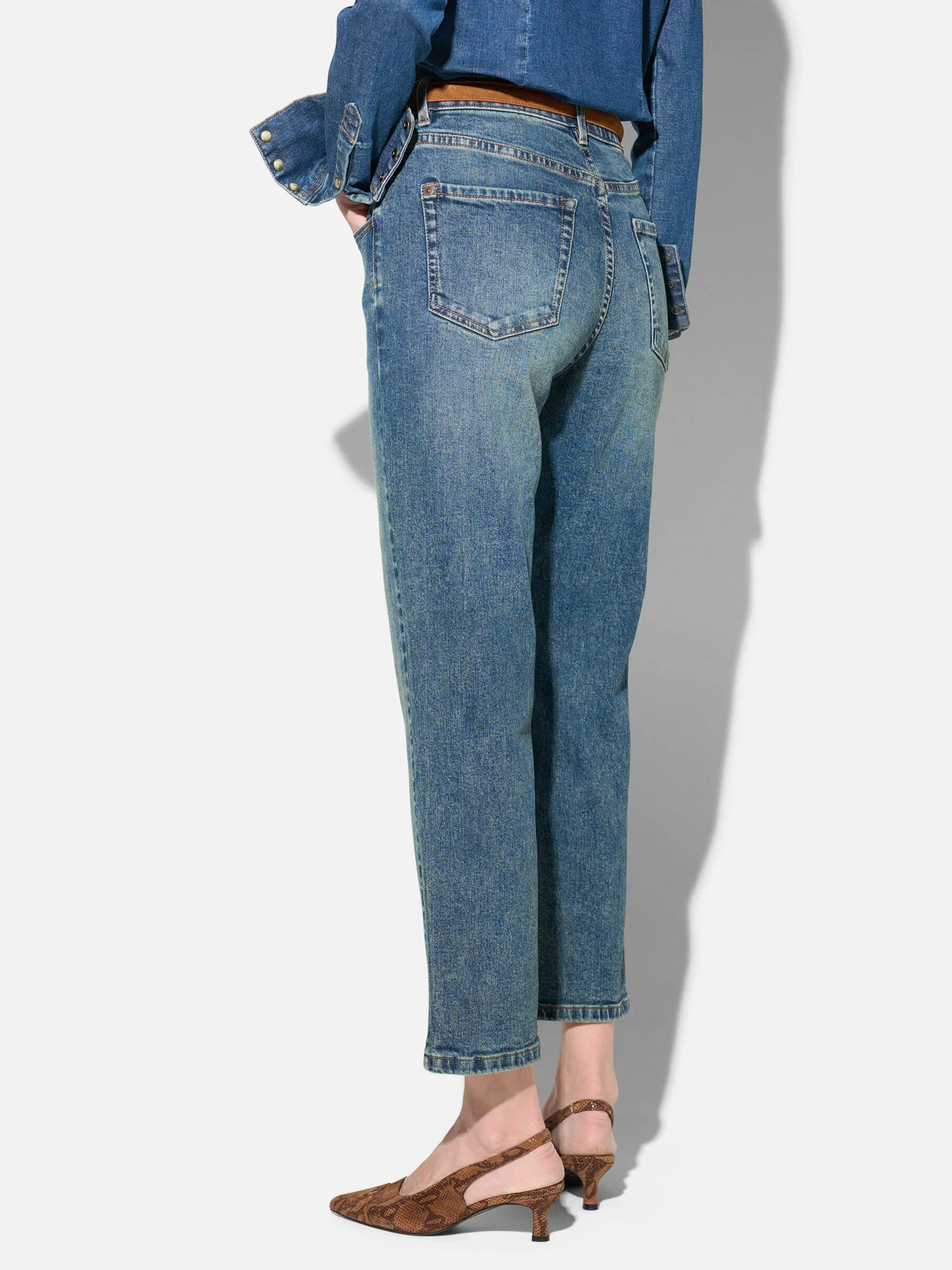Boyfriend Jeans Dames Mid Rise Blauw Bailey 357