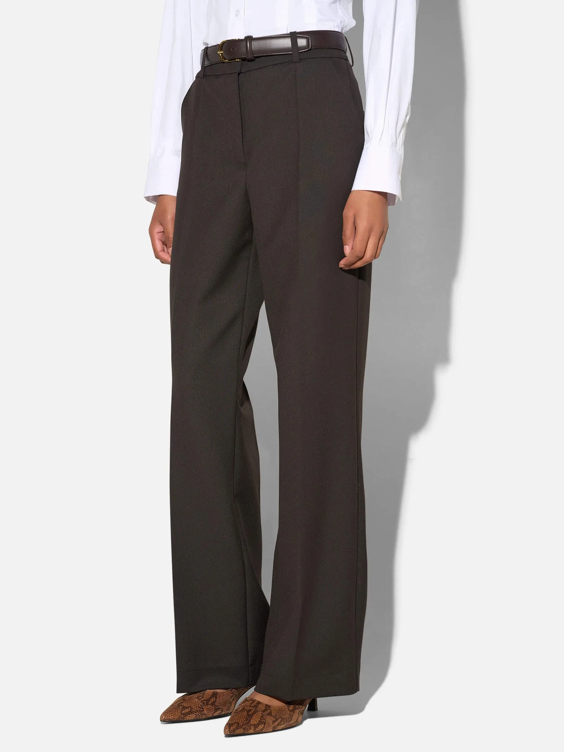 Broek Dames Rechte Wijde Pijp Bruin Emil