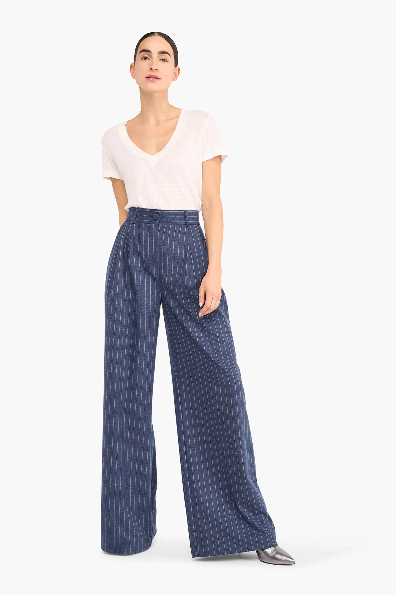 Broek Dames Wijde Pijp Streep Dollar Blauw