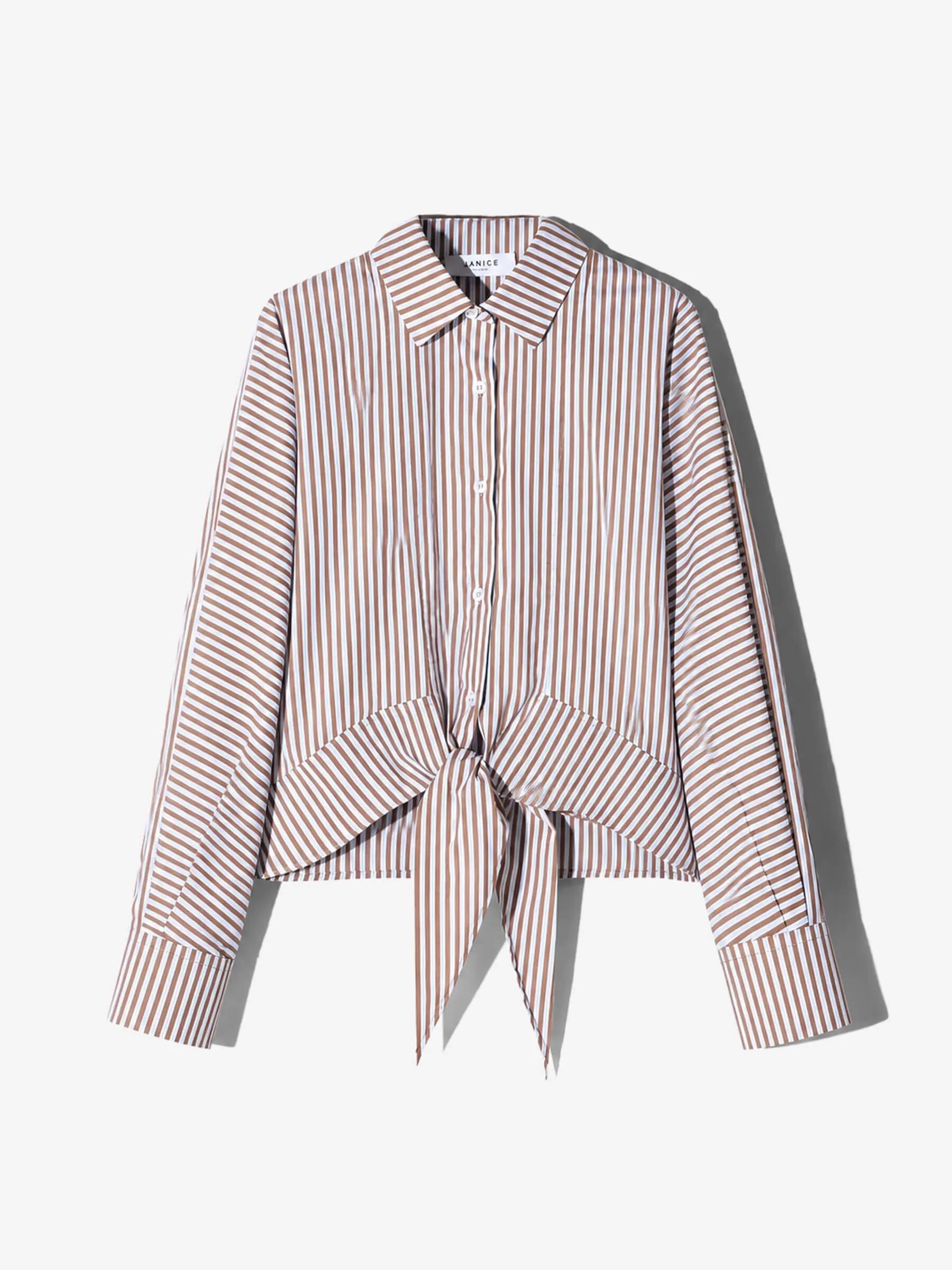 Bruine Blouse Dames Strik Katoen Strepen Boyfriend David