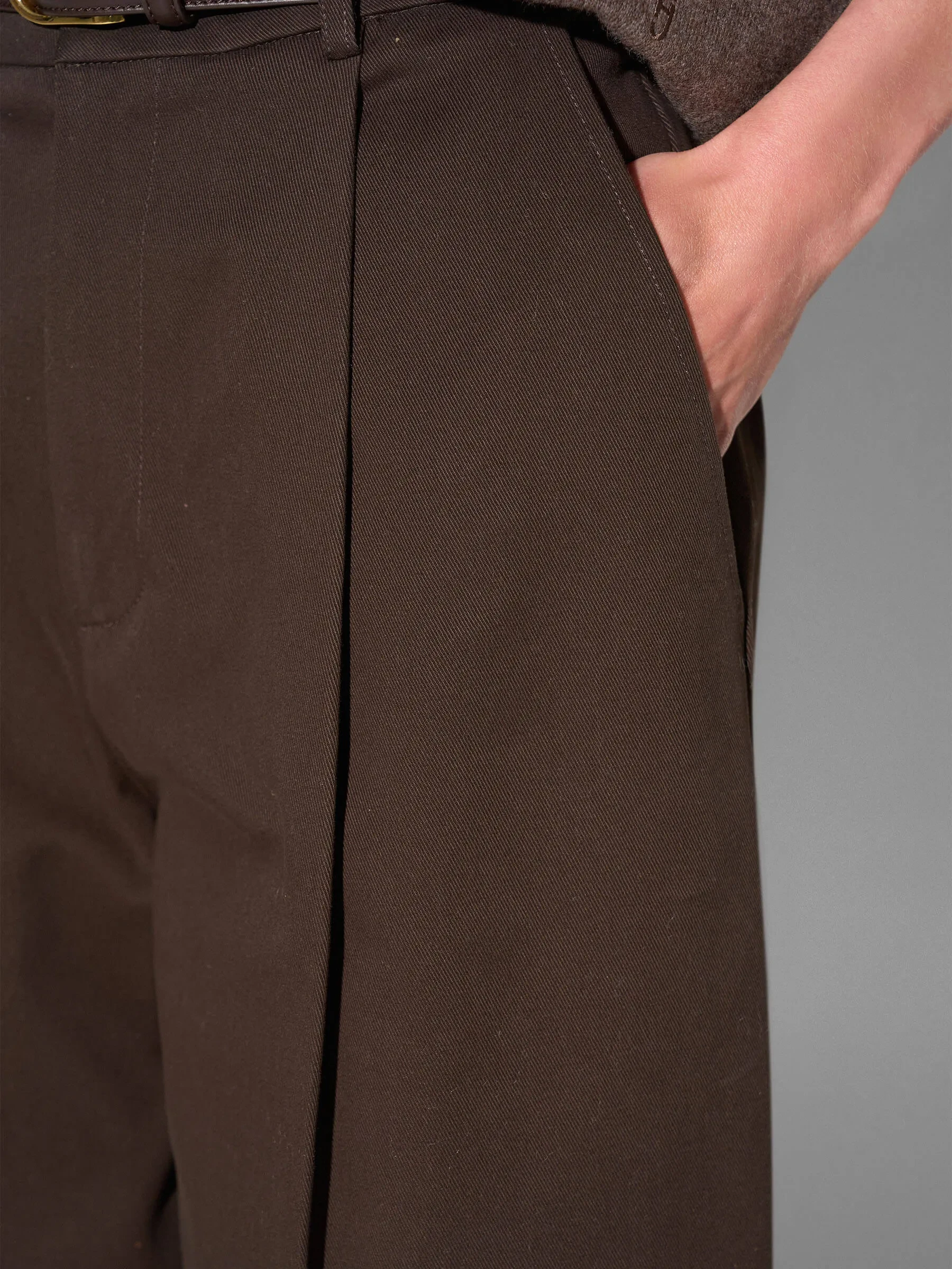Bruine Katoenen Paperbag Broek Steekzakken Barrel Balti