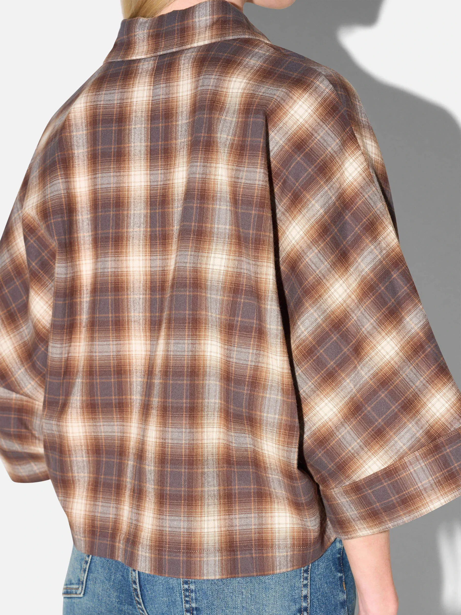 Bruine Kimono Blouse Dames Ruit Carl
