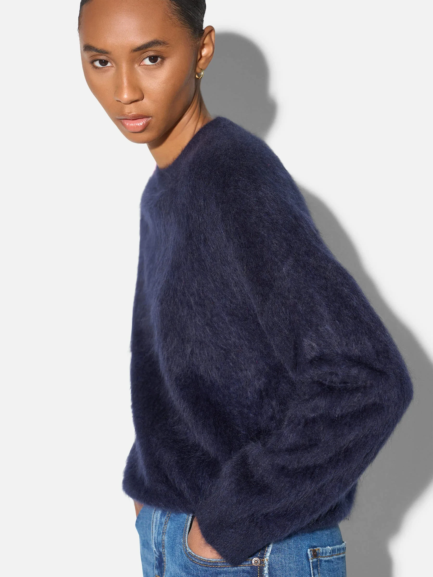 Brushed Cashmere Dames Trui Ronde Hals Lewis Blauw