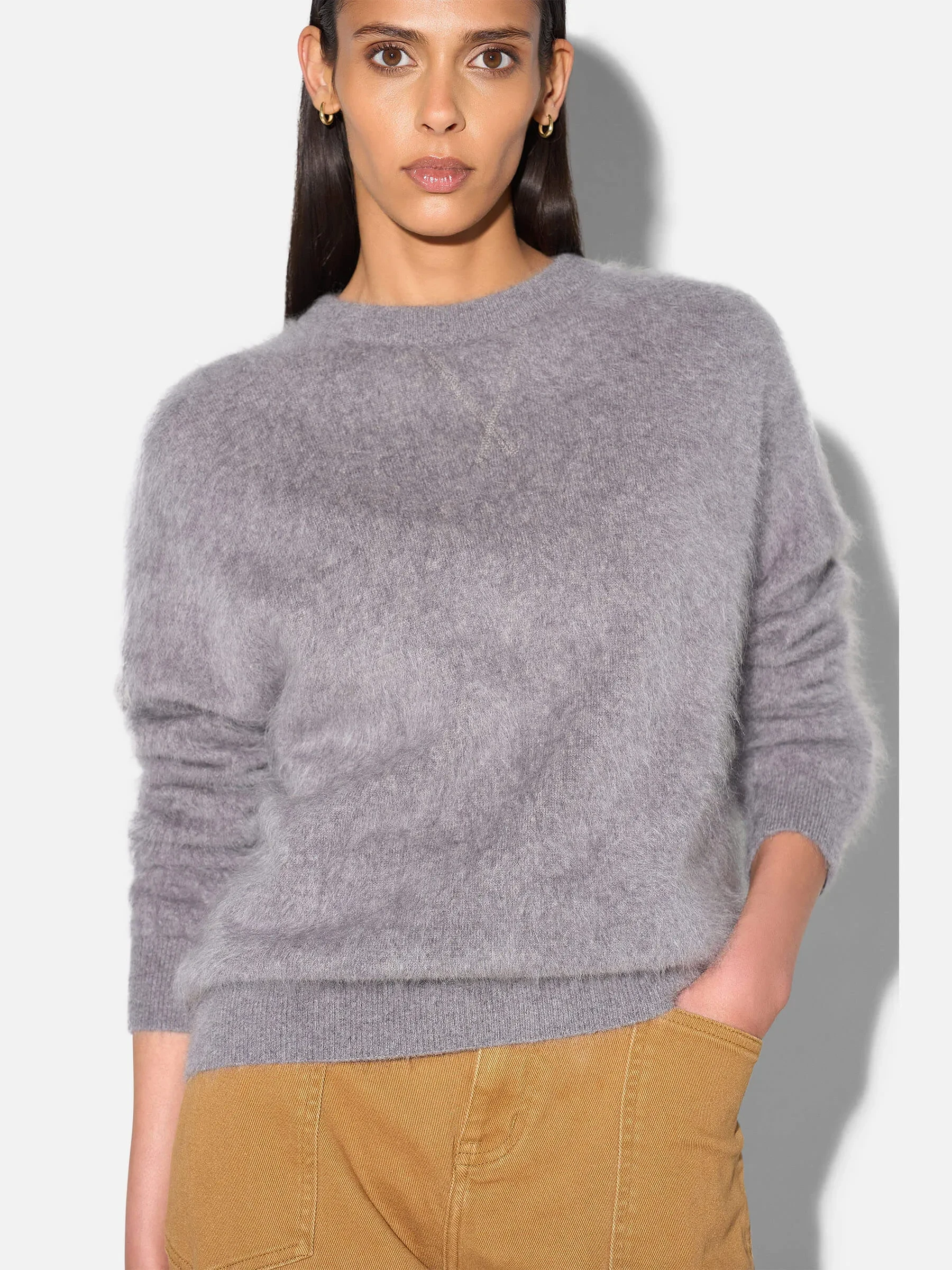 Brushed Cashmere Dames Trui Ronde Hals Lewis Grijs