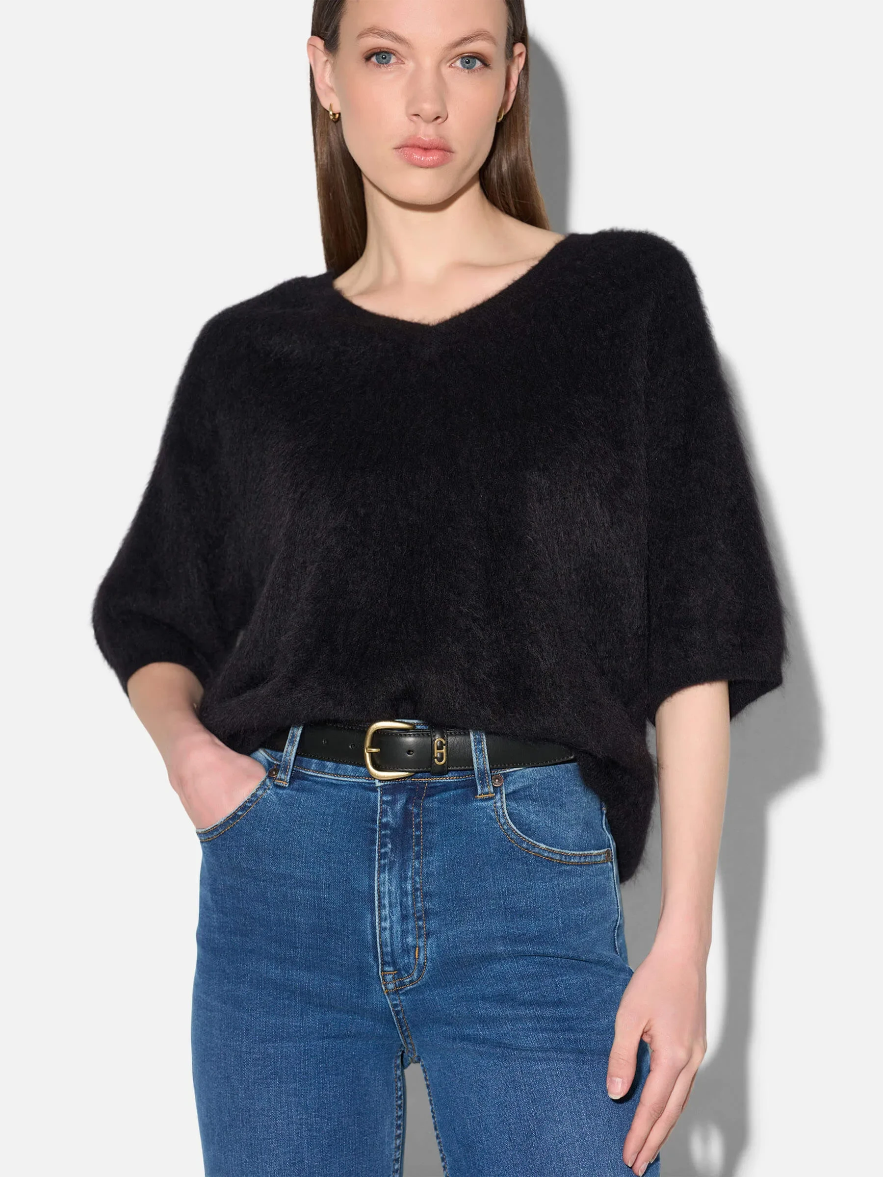 Brushed Cashmere Dames Trui V Hals Romeo Zwart