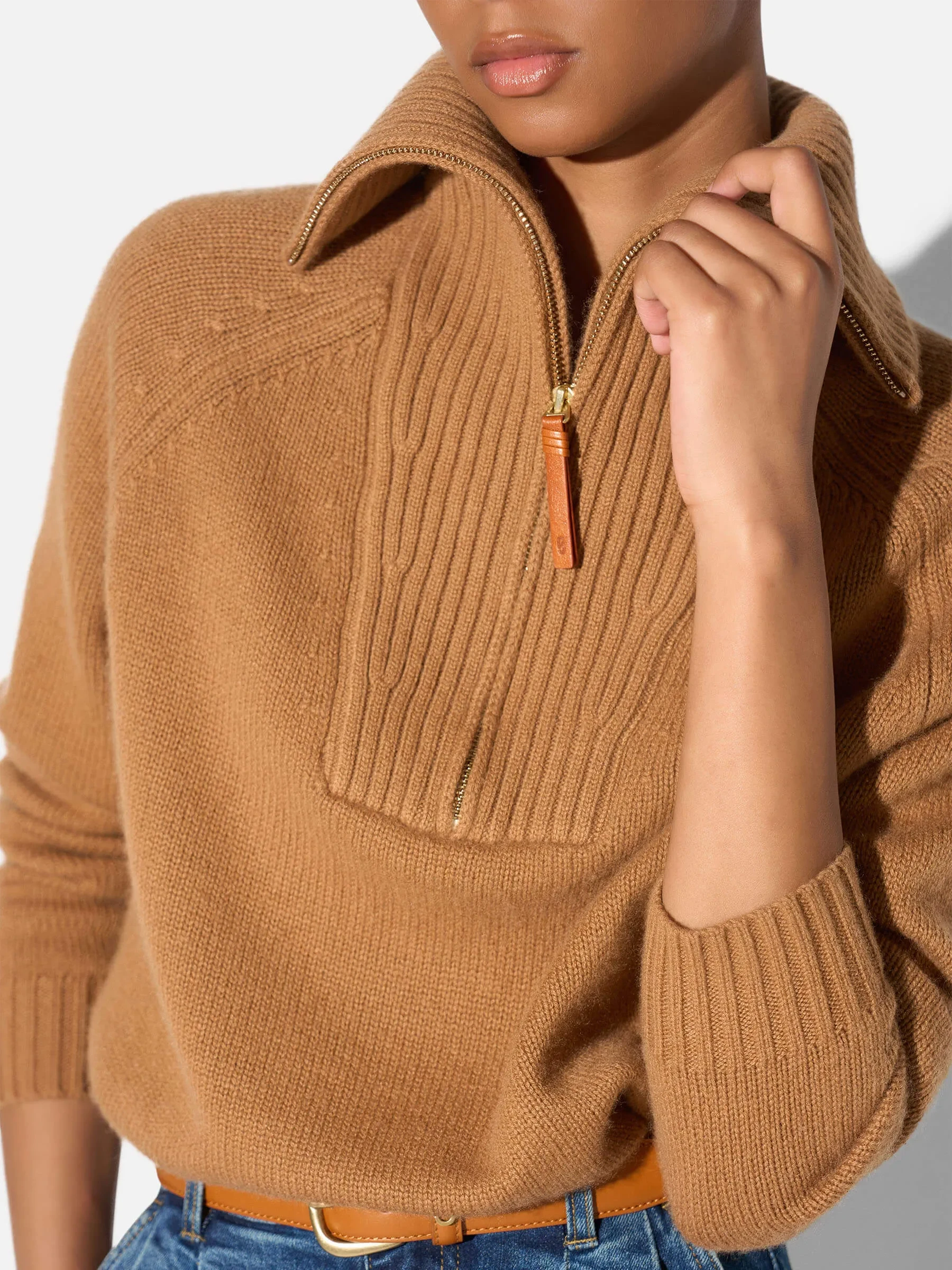 Camel Cashmere Dames Trui Rits Yonas