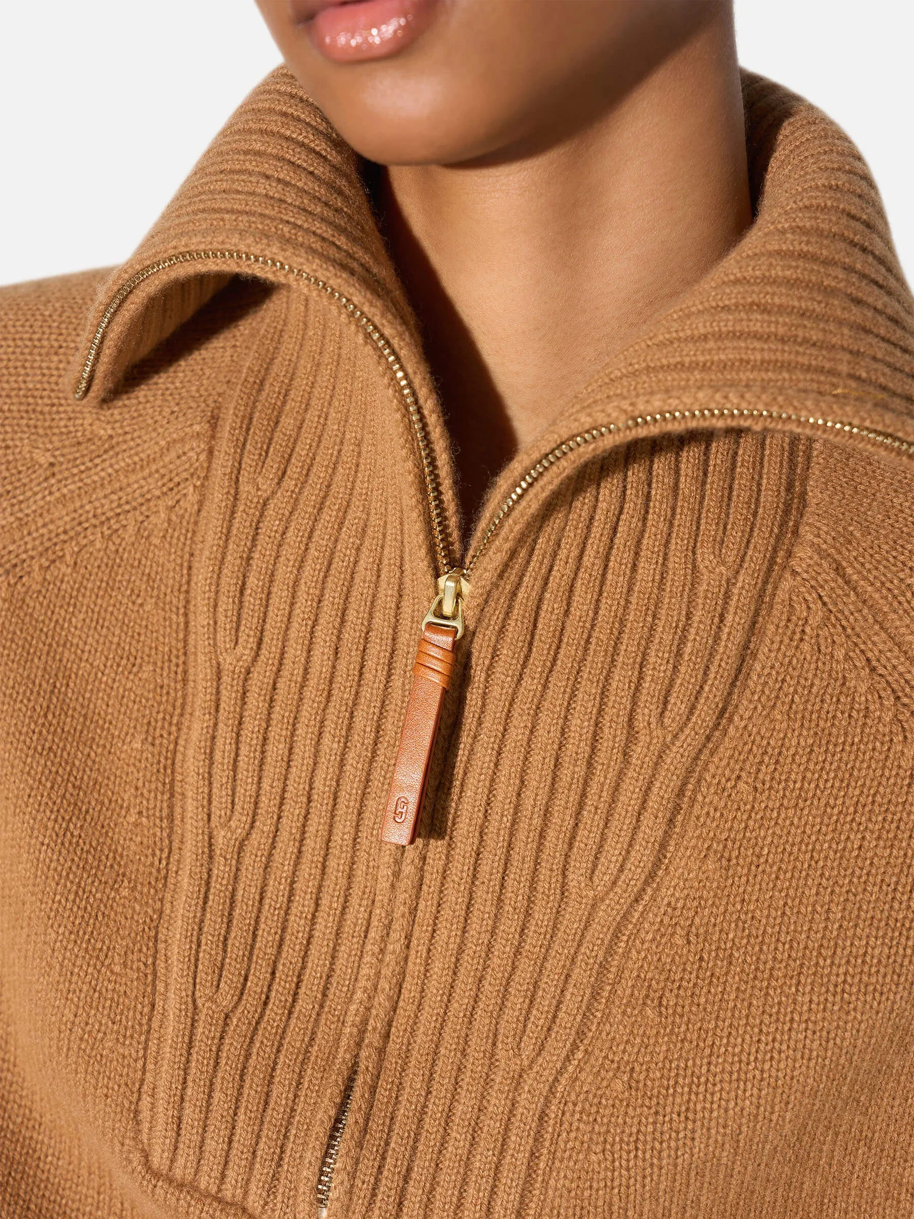 Camel Cashmere Dames Trui Rits Yonas